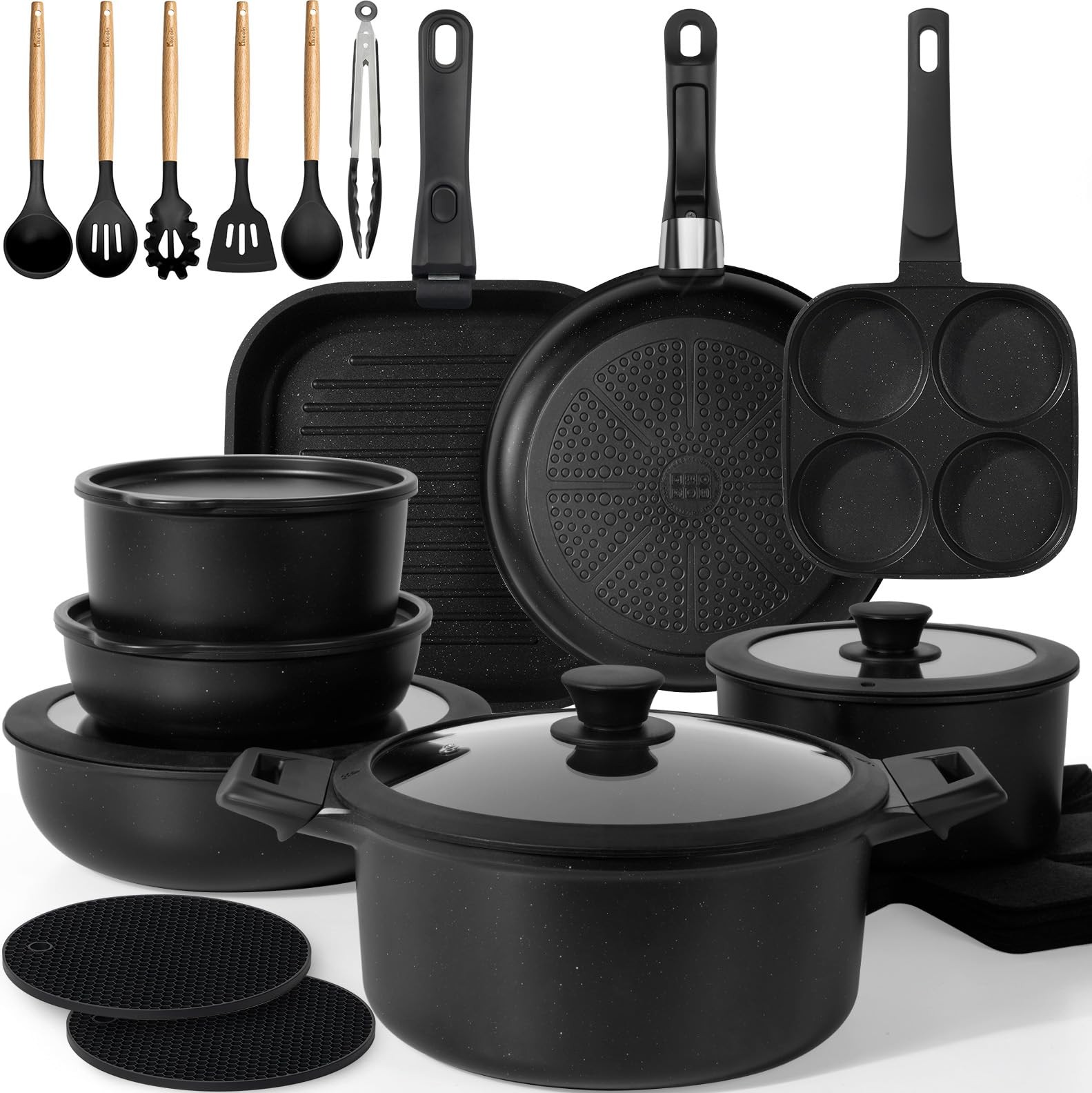 30-Piece Nonstick Pots and Pans Set, Cookware with Removable Handle