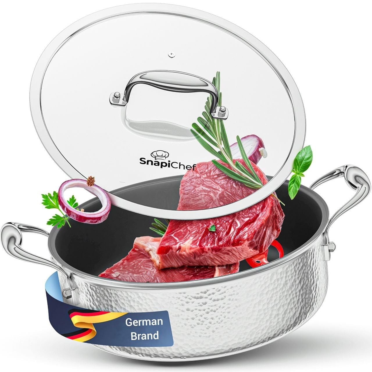 11.3 Inch Stainless Steel Saute Pan with Lid, Tri-Ply Saute 5-Quart, Induction L