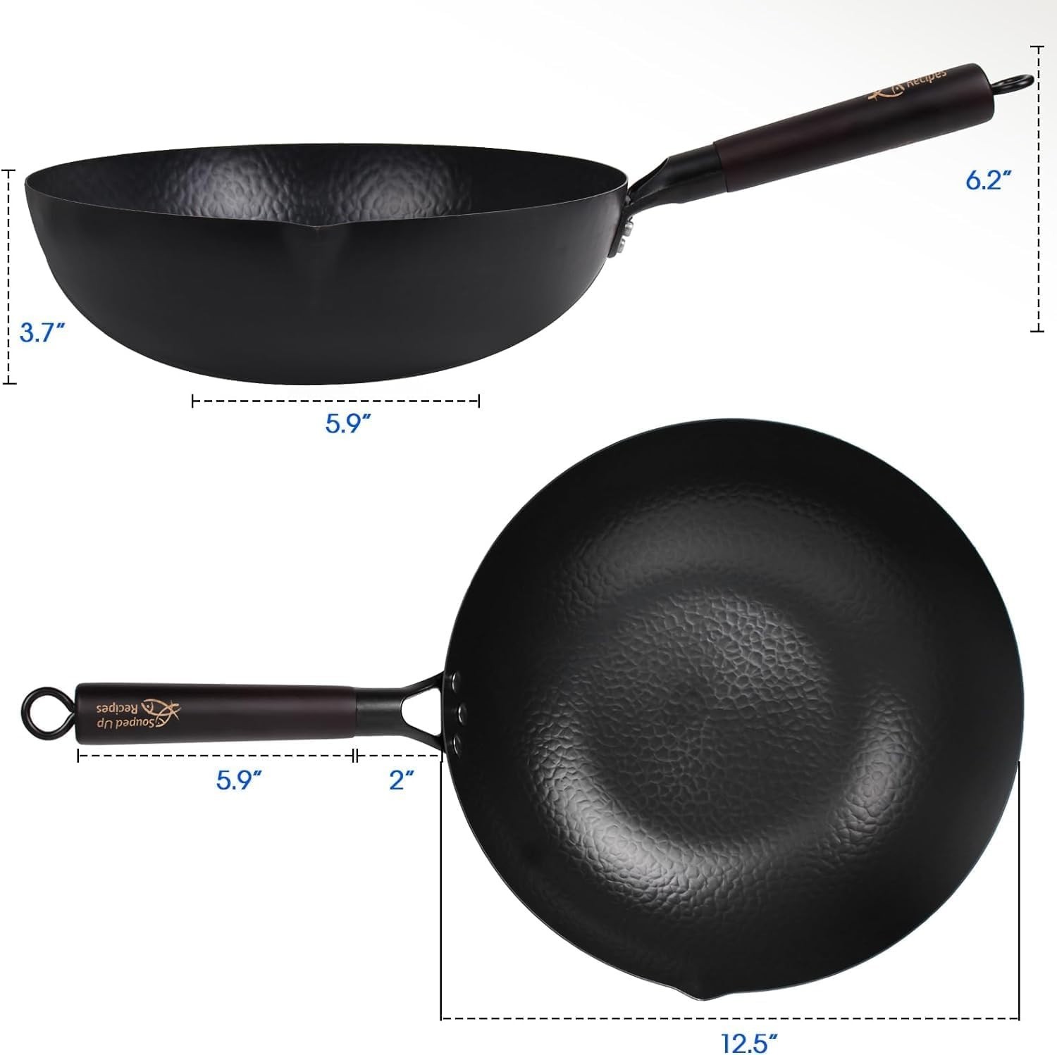 12.5-inch Carbon Steel Wok Set Flat Bottom Electric Gas Induction with Lid & …