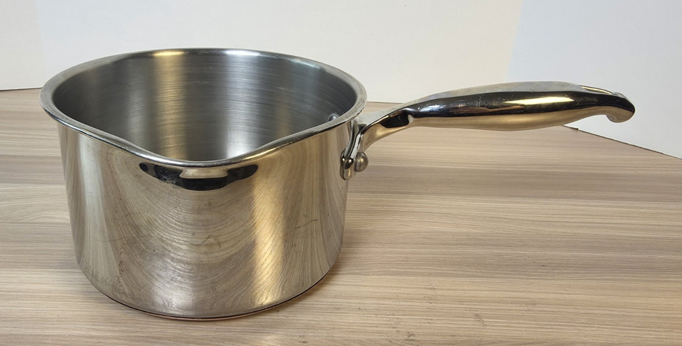 Emeril 2 Qt Sauce Pan Pot Single Pour Spout Stainless Steel Copper Base NO lid