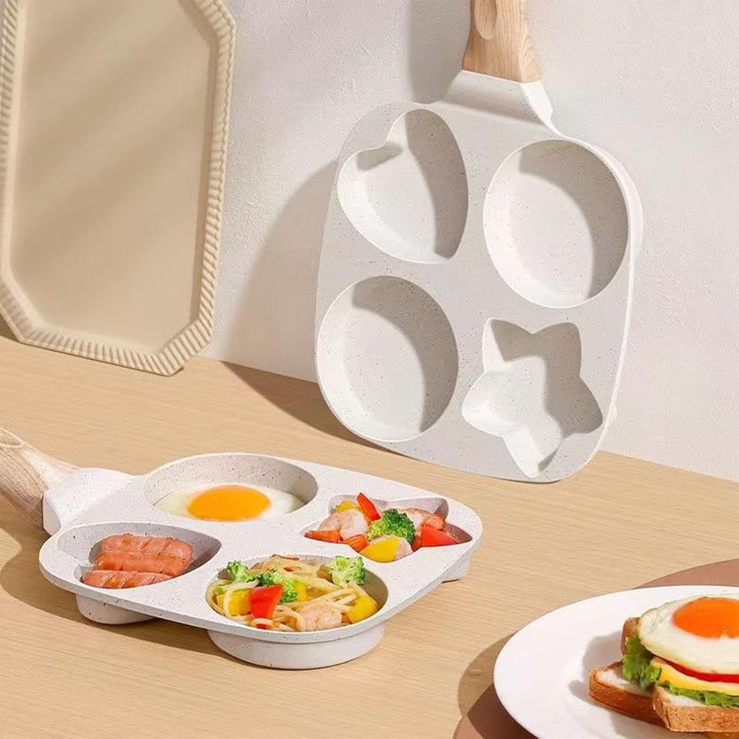 Pan with Anti-scald Handle, Breakfast Skillet for Eggs, Pancakes, Bacon (White)