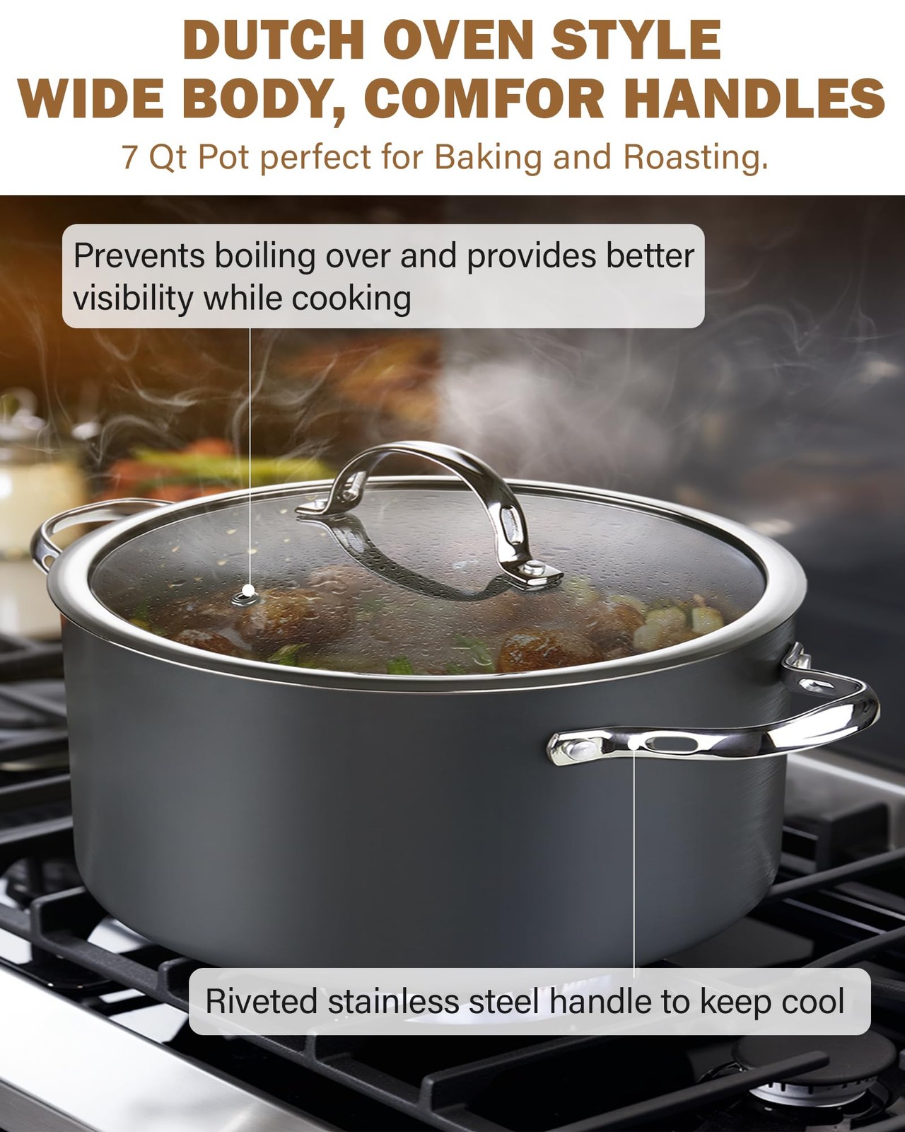Cooks Standard Stock Pot Dutch Oven Casserole with Glass Lid, 7-Quart Classic Ha