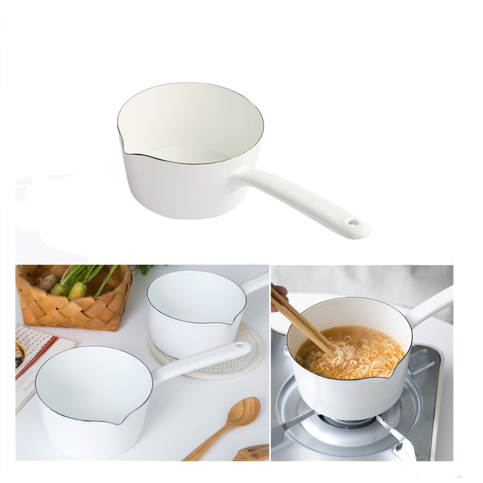 1.2L Saucepan, Enamel Milk Pan, Butter Warmer, Milk Pot, Easy to Cook and Cle…