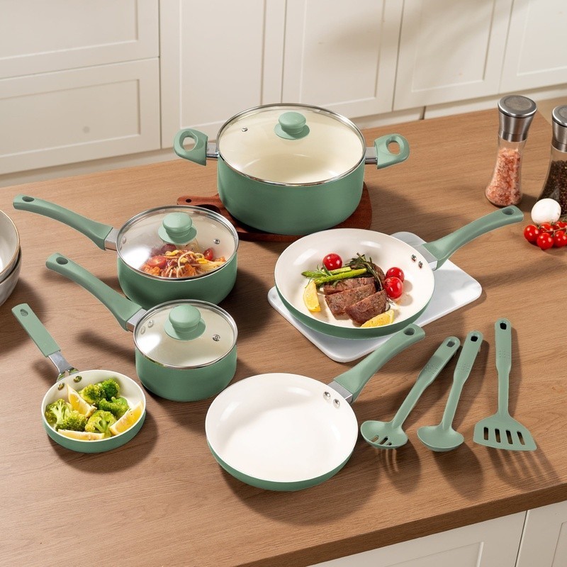 Nonstick Ceramic Cookware Set 12 Pieces Cookware Tools Easy Clean Aluminum New