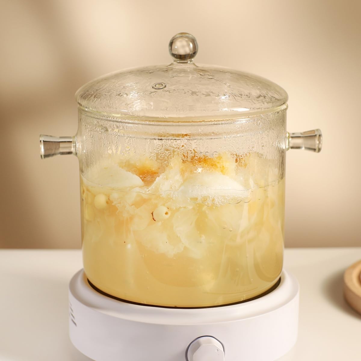 Glass Cooking Pot with Lid Brush and Hot Pads 3L Borosilicate Stovetop Pan