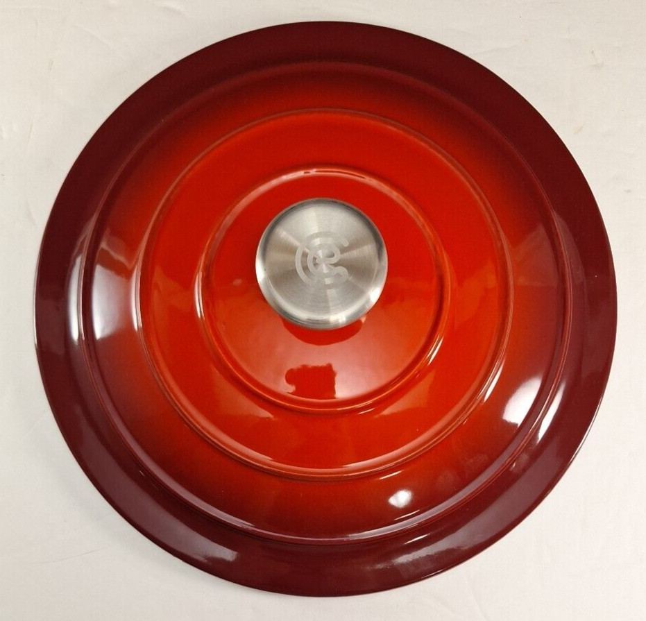 Red Enamel Replacement Lid Cast Iron Cooks Essentials 10″ 6 qt Round Dutch Oven
