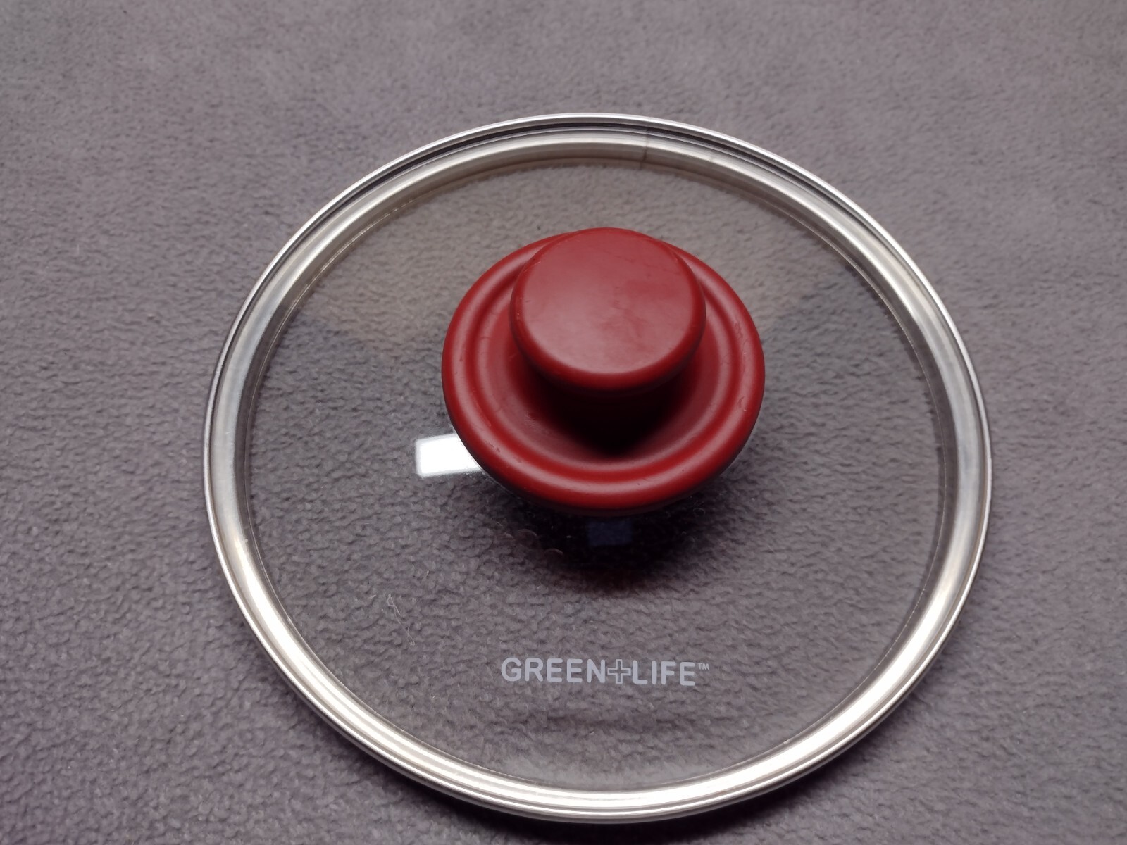 Green Life Replacement Glass Lid Red Knob Handle Approximately 7 1/2 Inch Dia.