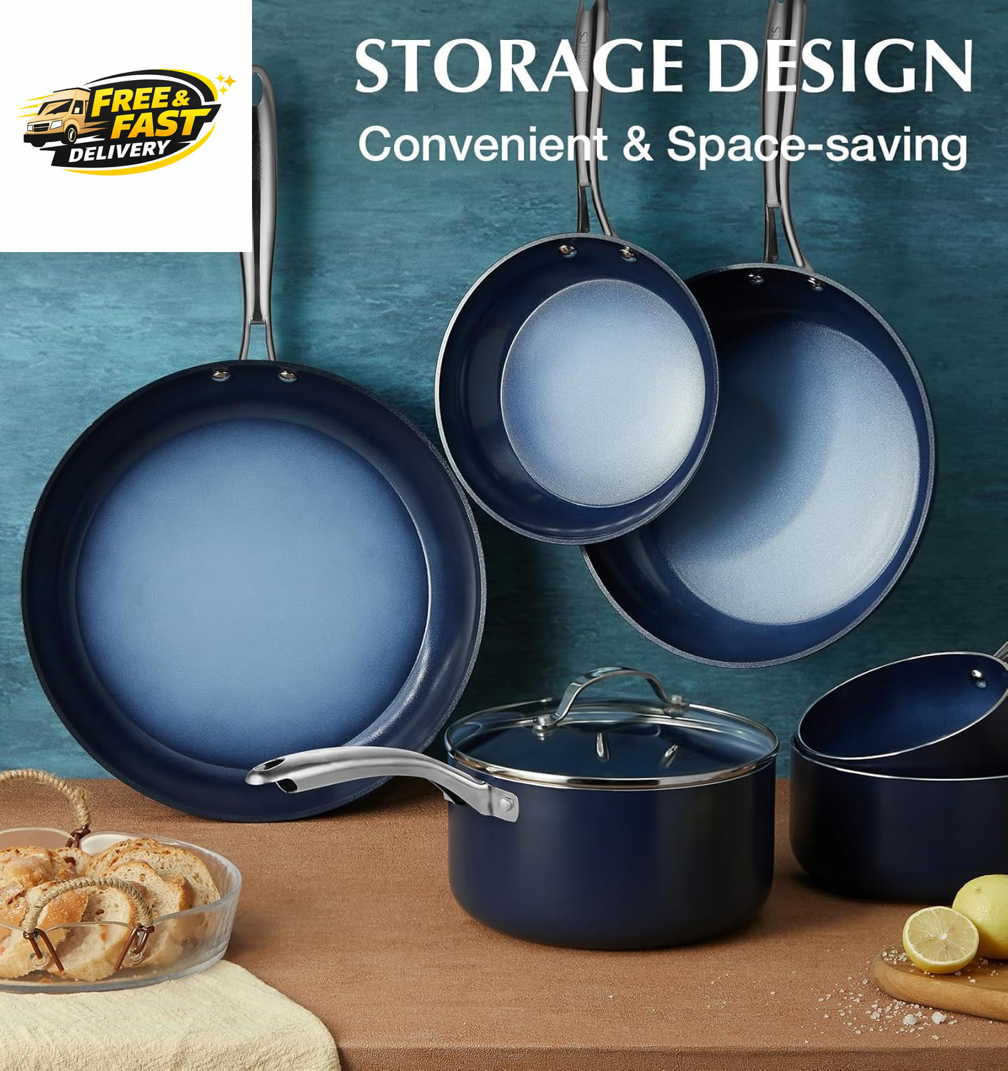 14 Inch Large Frying Pan with Lid, Nonstick Skillet with Ceramic Interior, Large