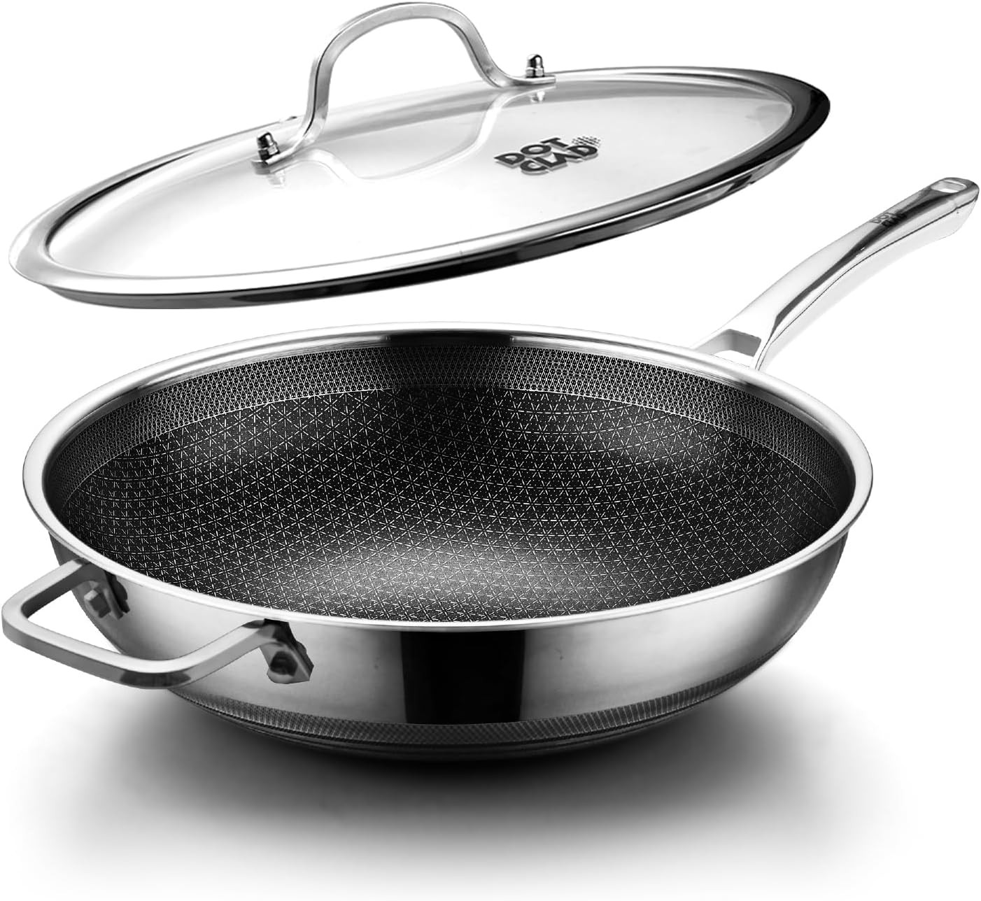 Wok Pan Hybrid 12 inch Wok with Lid Cover Stir-fry pans Nonstick Stainless Steel