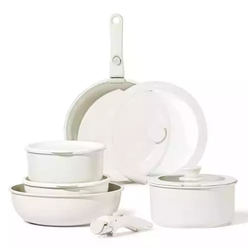 Carote 11 Piece Cookware Set, Granite White Eight Mile Place Granite Non-Stick
