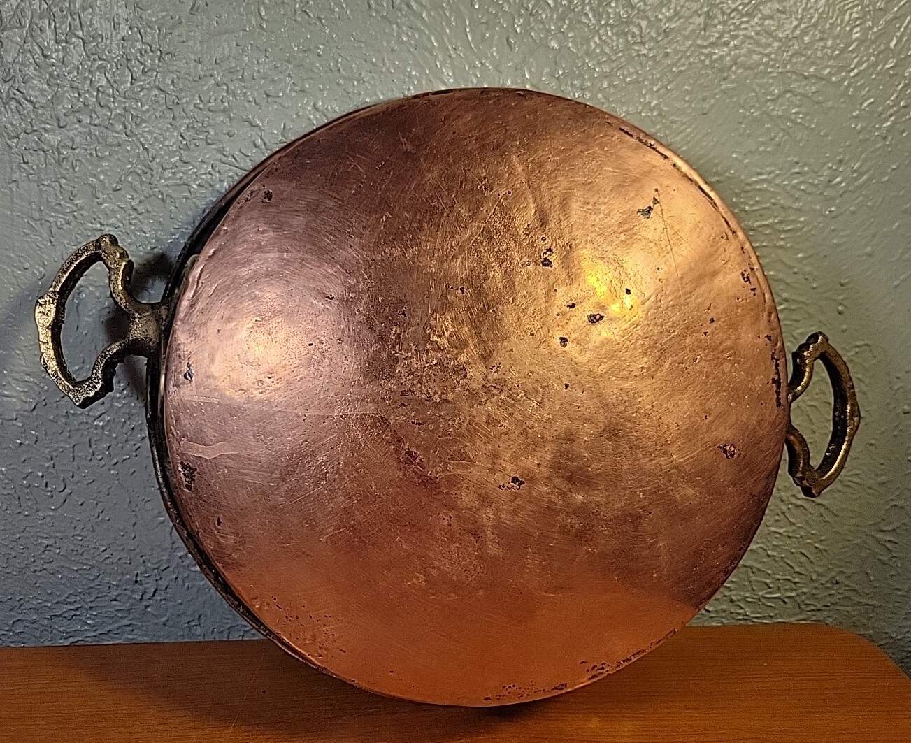 Antique French Copper Saucepan Brass Handles Tin Lined 19th century 10.5″ Diam.