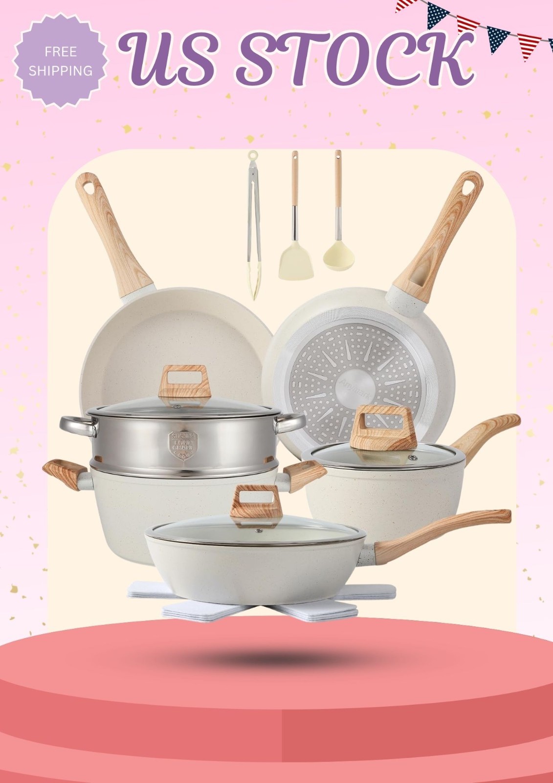 16PCS Pots and Pans Set Non Stick Cookware Set Nonstick with Cooking Set