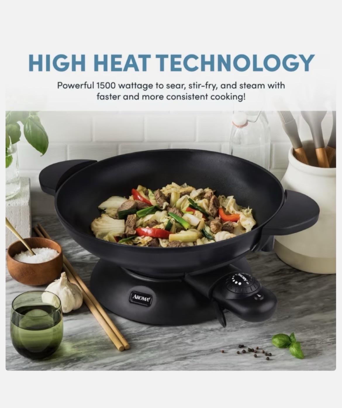 Aroma® Professional 5Qt. Electric Wok, Black, New (AEW-307)