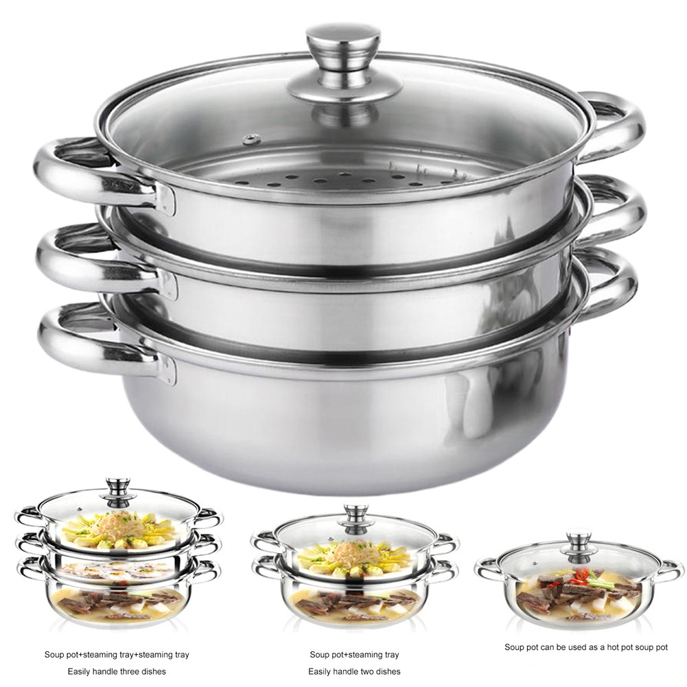 Toque Stainless-Steel Steamer Meat Vegetable Cookware Kitchen Pot Tool 3 Tier US