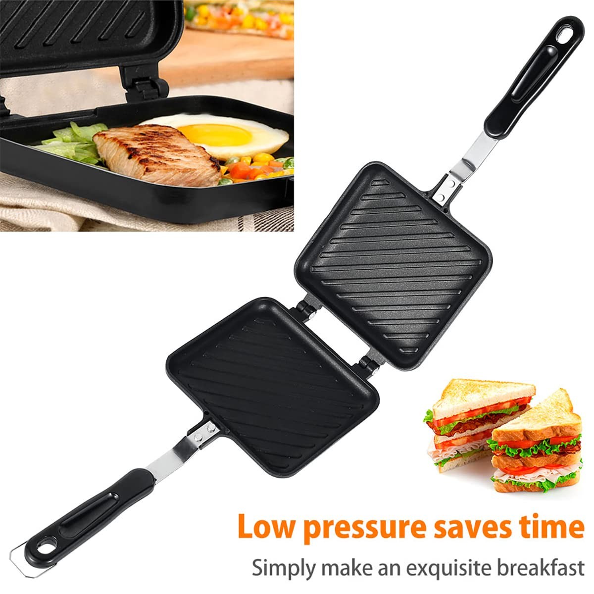 Grilled Sandwich Maker,Camping Toastie Maker, Stove top Panini Press Pan with…