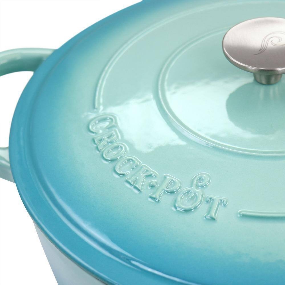 Crock Pot Artisan 5 Quart Enameled Cast Iron Braiser Pan w Lid in Gradient Aqua