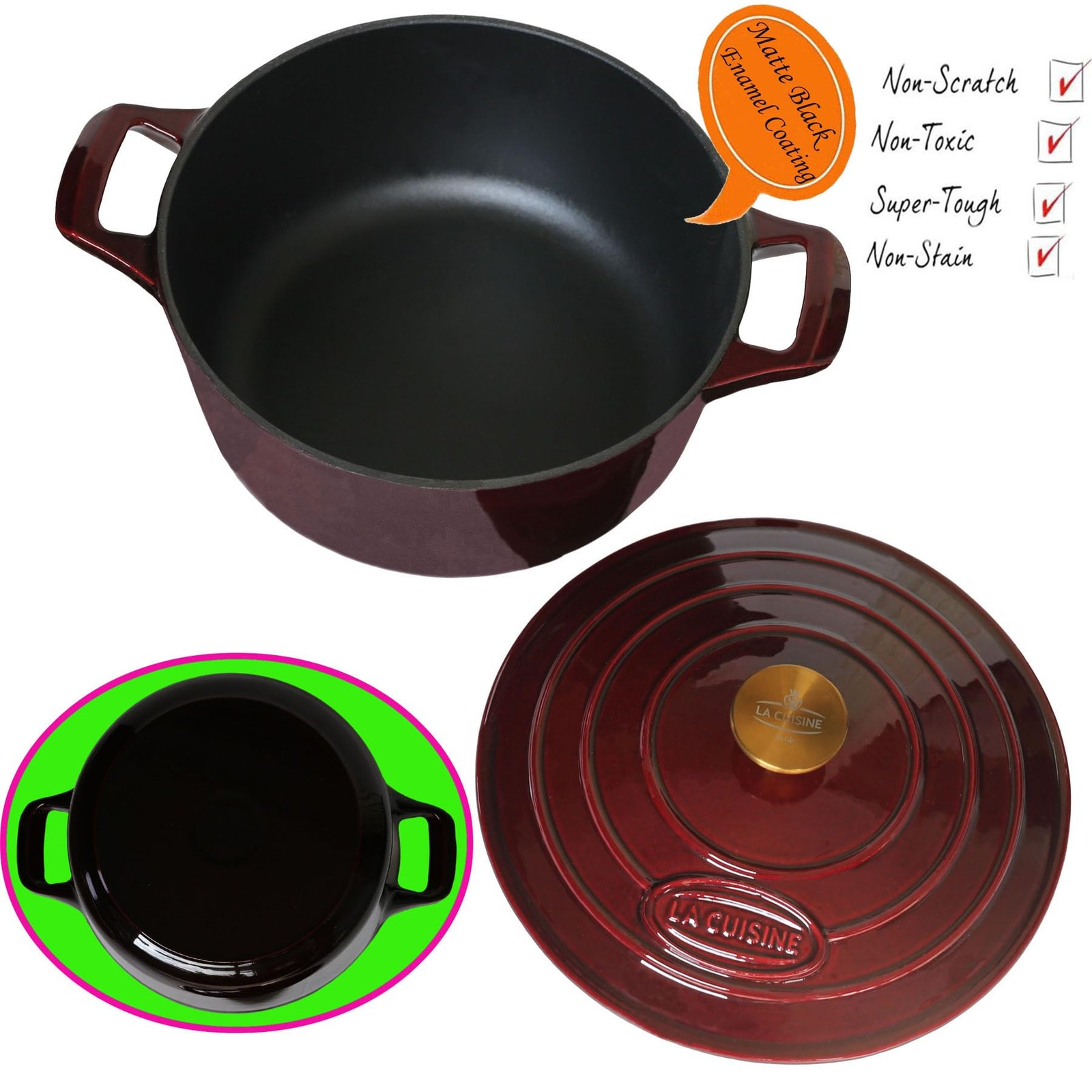 La Cuisine For Life La Cuisine Enameled Cast Iron Dutch Oven Casserole Pot Lid