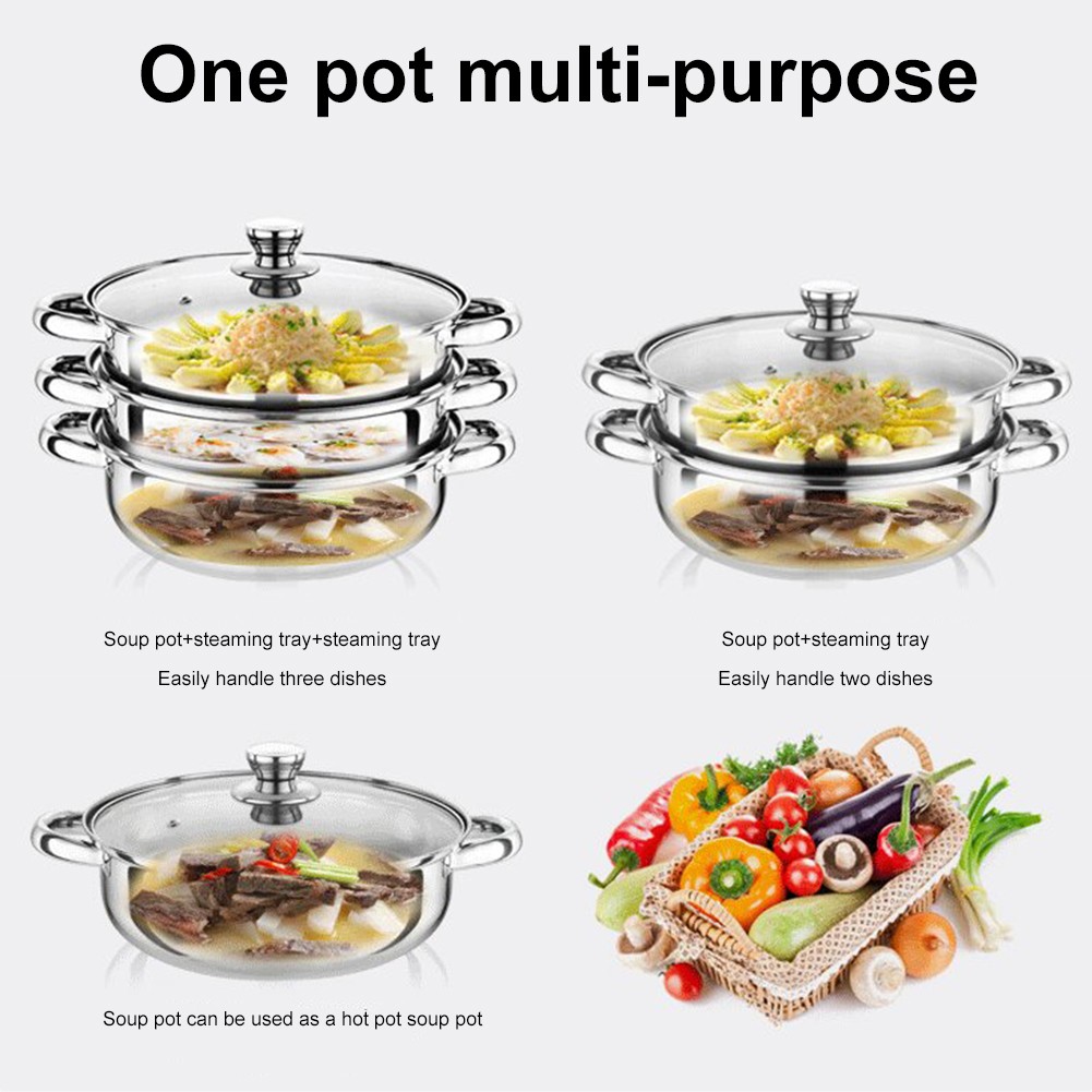 Toque Stainless-Steel Steamer Meat Vegetable Cookware Kitchen Pot Tool 3 Tier US