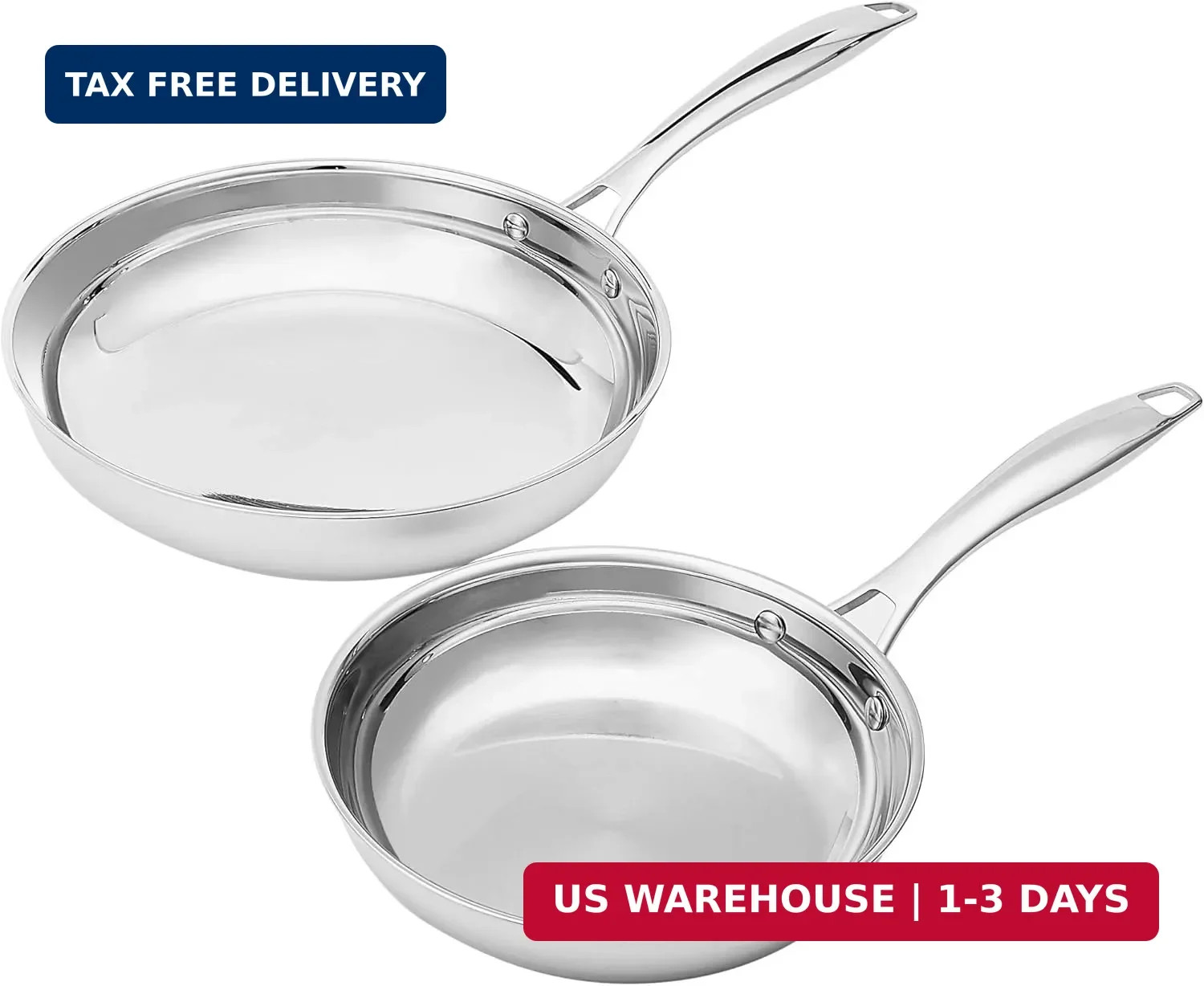 Amazon Basics 2-Piece Stainless Steel Induction Frying Pan Set, Oven Safe, Rivet