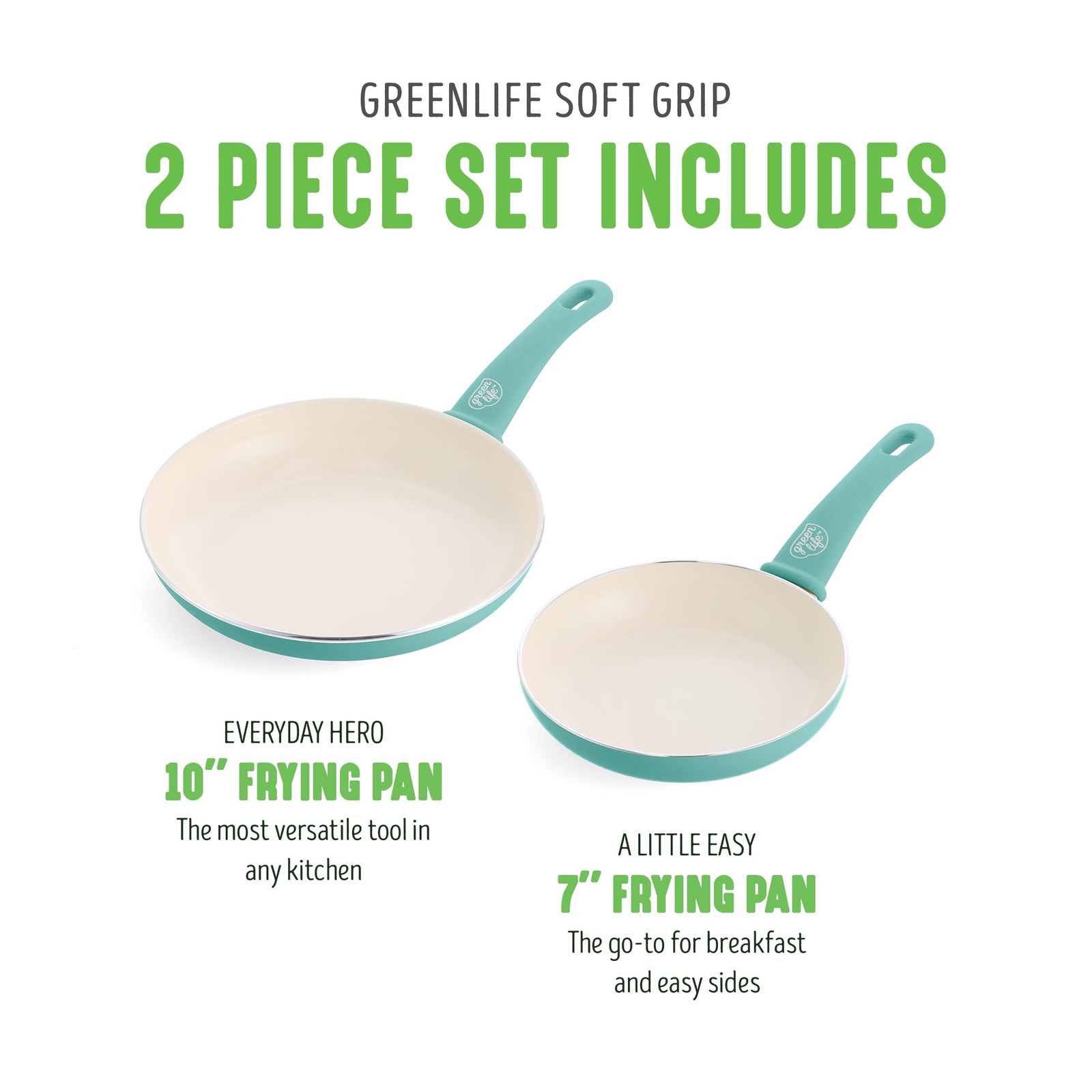 GreenLife 2 Piece (7” & 10”) 7″ & 10″ Frying Pan Skillet Set, Turquoise