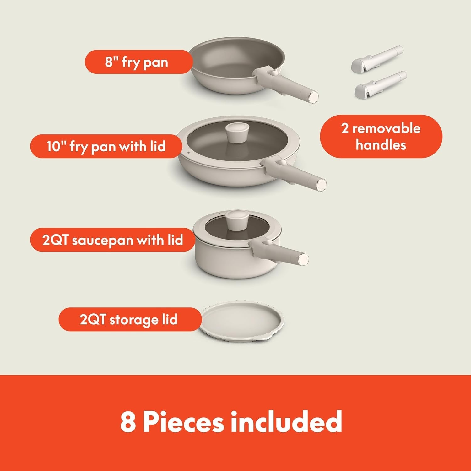 Bella Housewares 8pc Ceramic Nonstick Cookware Set – Oatmilk *NEW Damaged Box*