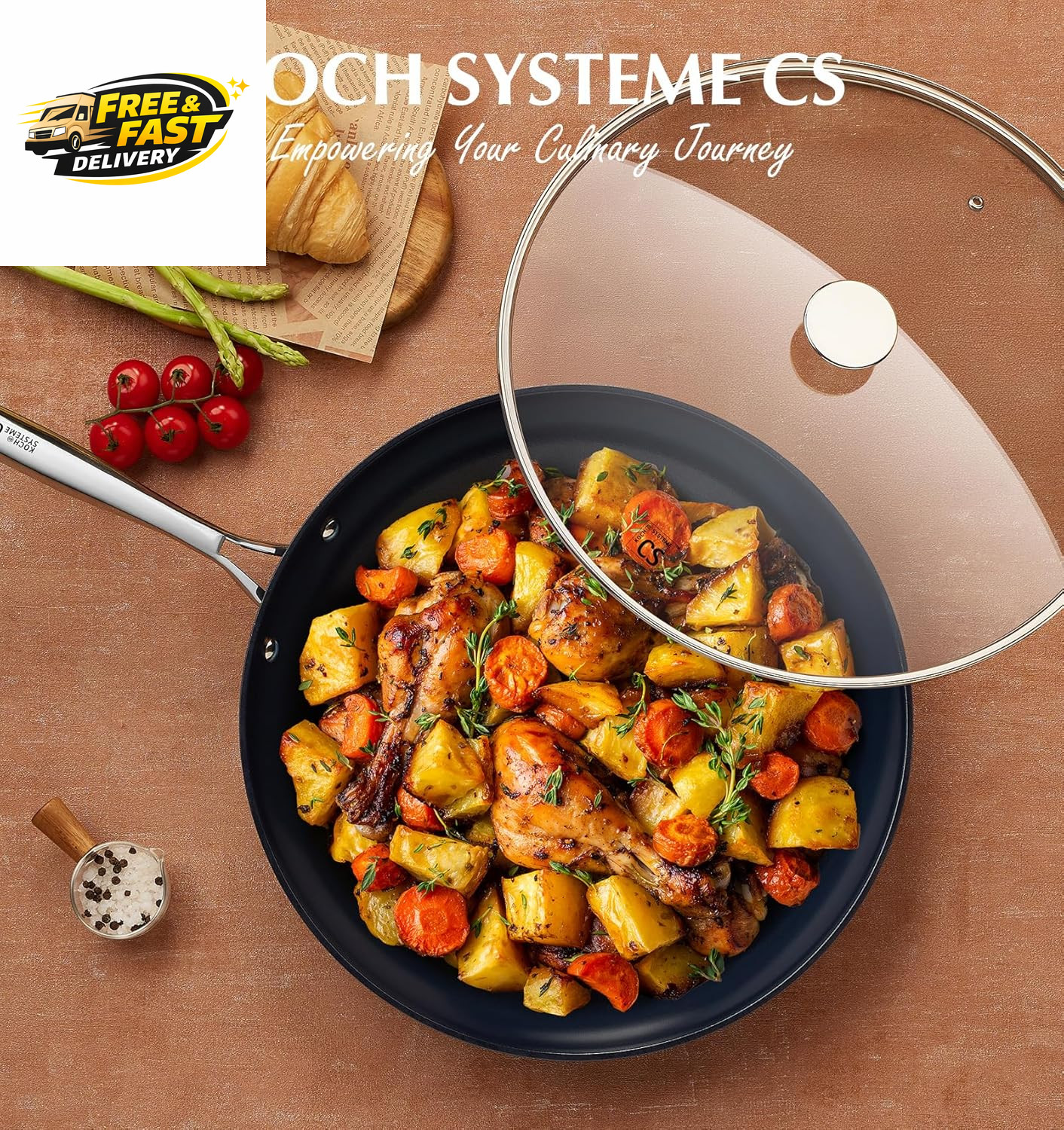 14 Inch Large Frying Pan with Lid, Nonstick Skillet with Ceramic Interior, Large