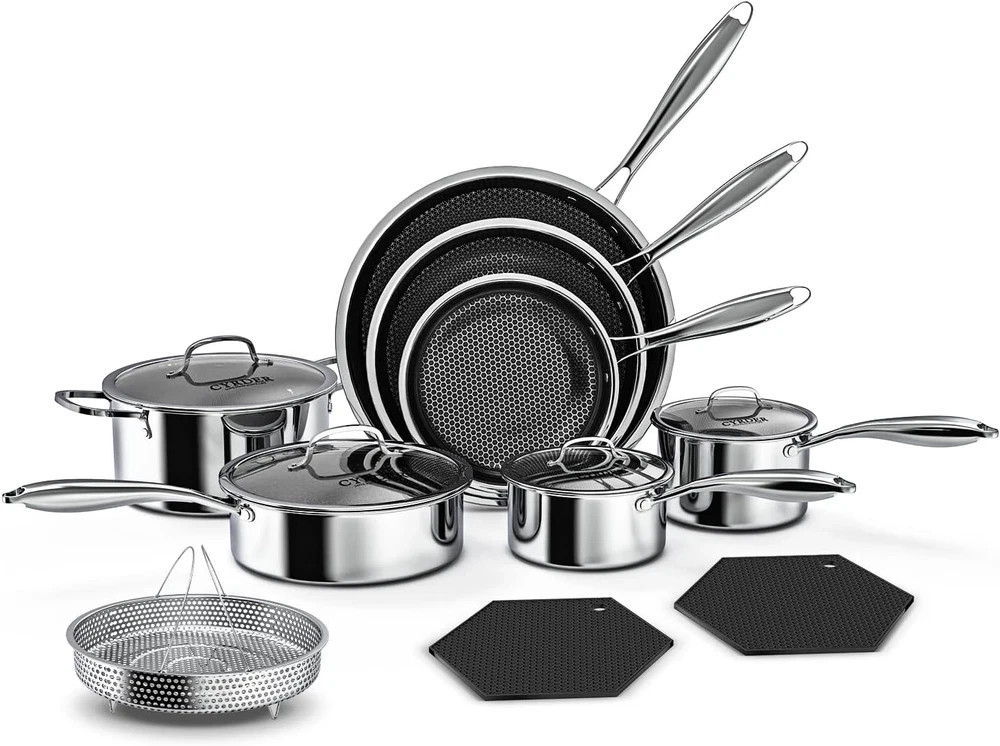 14-Piece Nonstick Hybrid Hex Cookware Set – Induction & Oven Safe, PFOA Free