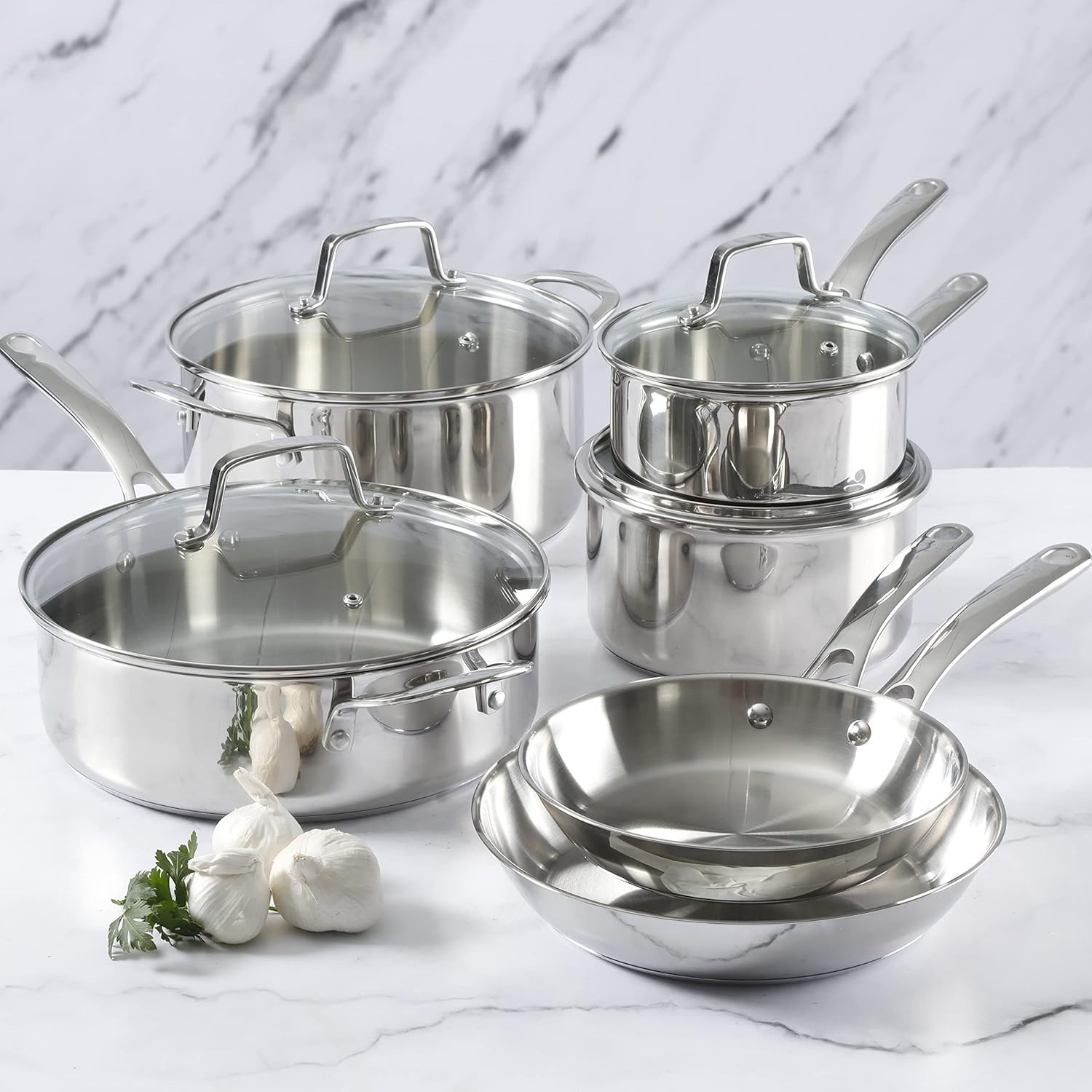 Castelle 10 Piece 18/8 Durable Stainless Steel Induction Safe Non-Toxic Tripl…