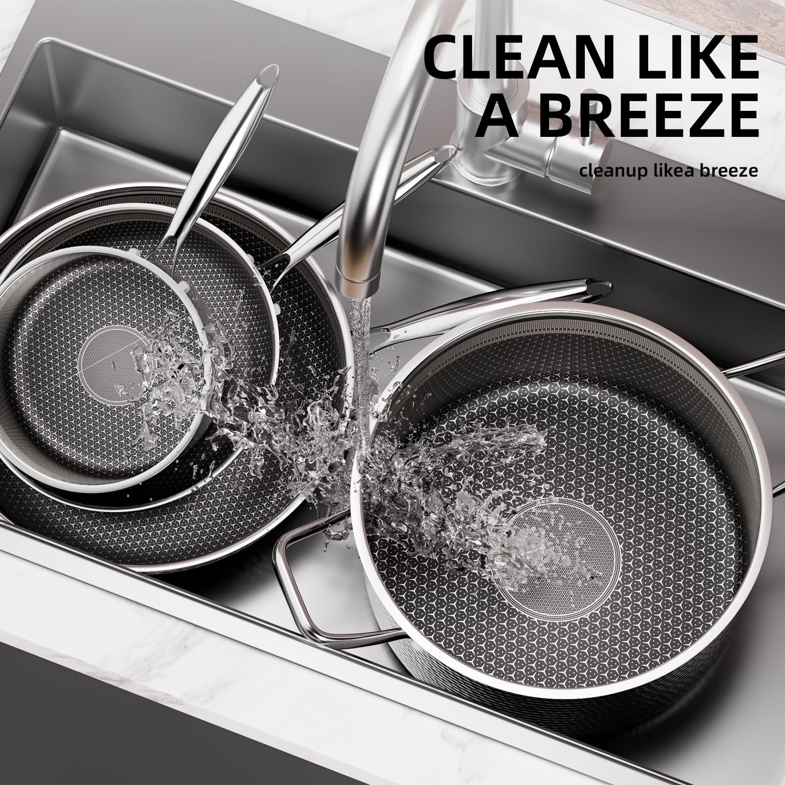 RisenutX Stainless Steel Nonstick Pots and Pans Set (7 Pcs), PFOA Free, Induc…