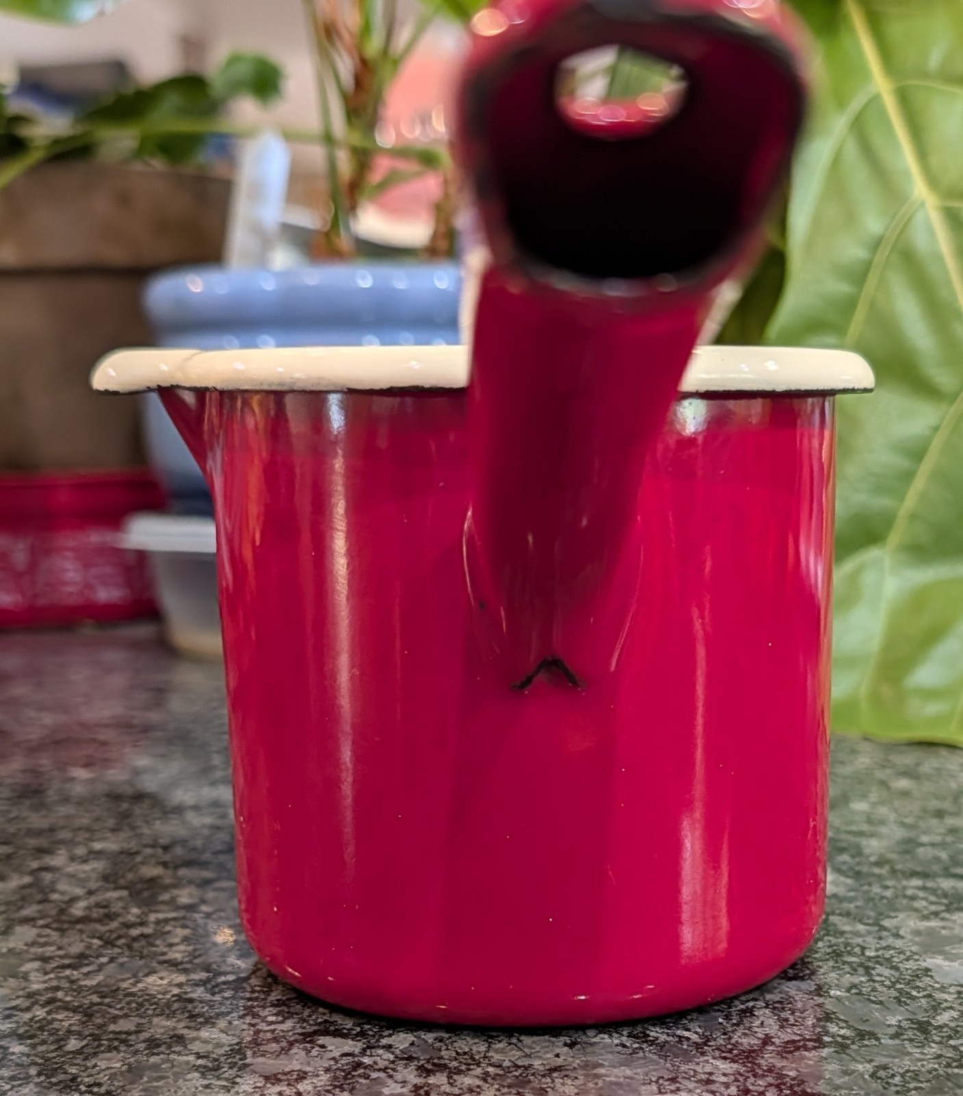 Riess CLASSIC Saucepan with spout, enamel, Red & Cream 0.75 L/ 3 cup Austria