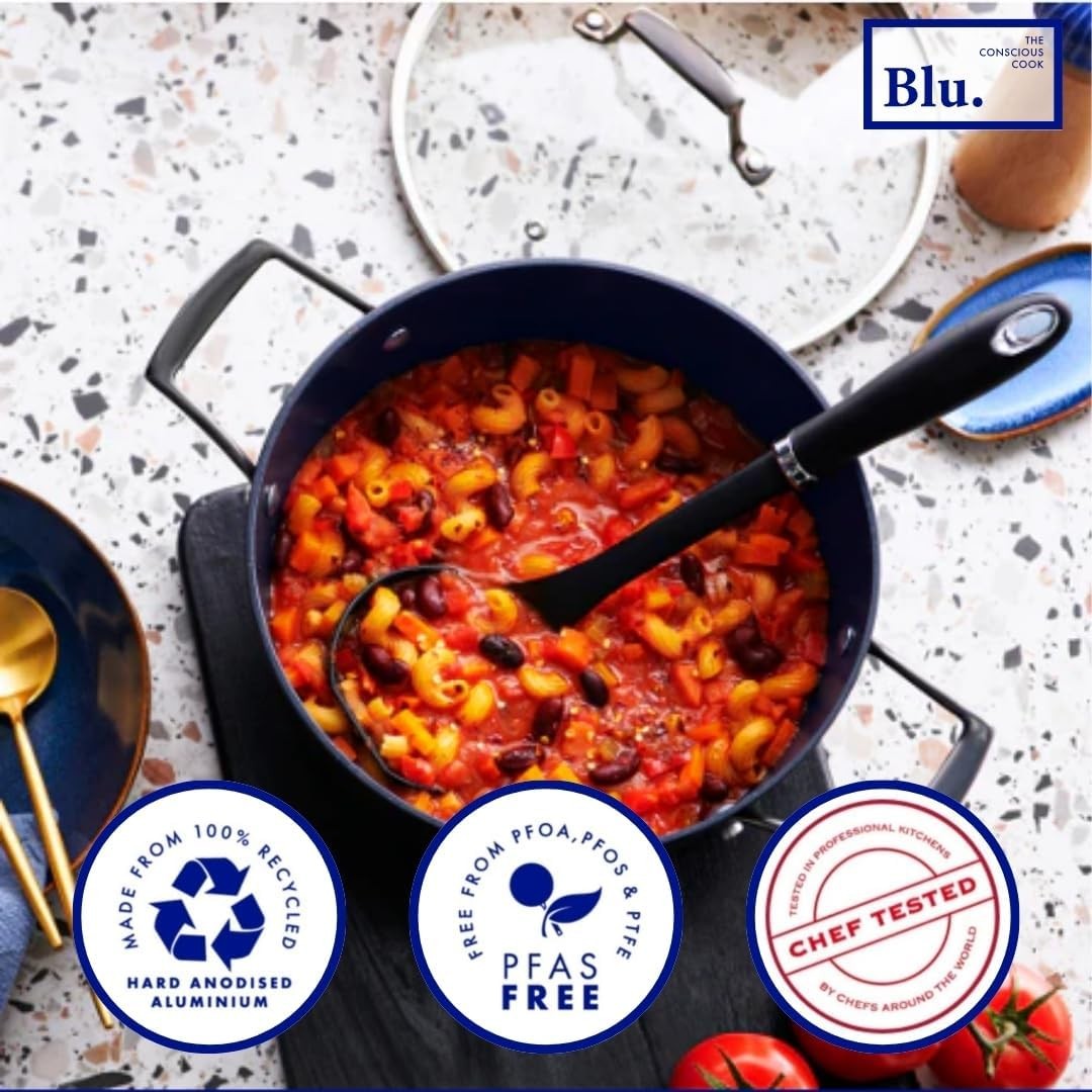 Blu. Cookware 4.5QT Casserole Pot with Lid, Non-Toxic, Non-Stick Ceramic,