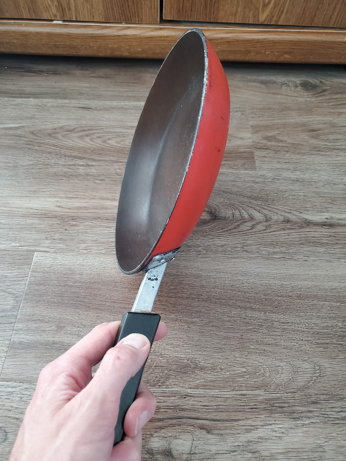 Vintage 70s T-Fal 9″ BIS Non-Stick Frying Pan Red Orange Made in France For USA