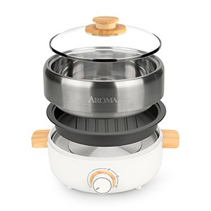 Aroma Housewares AMC-130 Whatever Pot, Indoor Grill, Cooking, Hot Pot with Glass