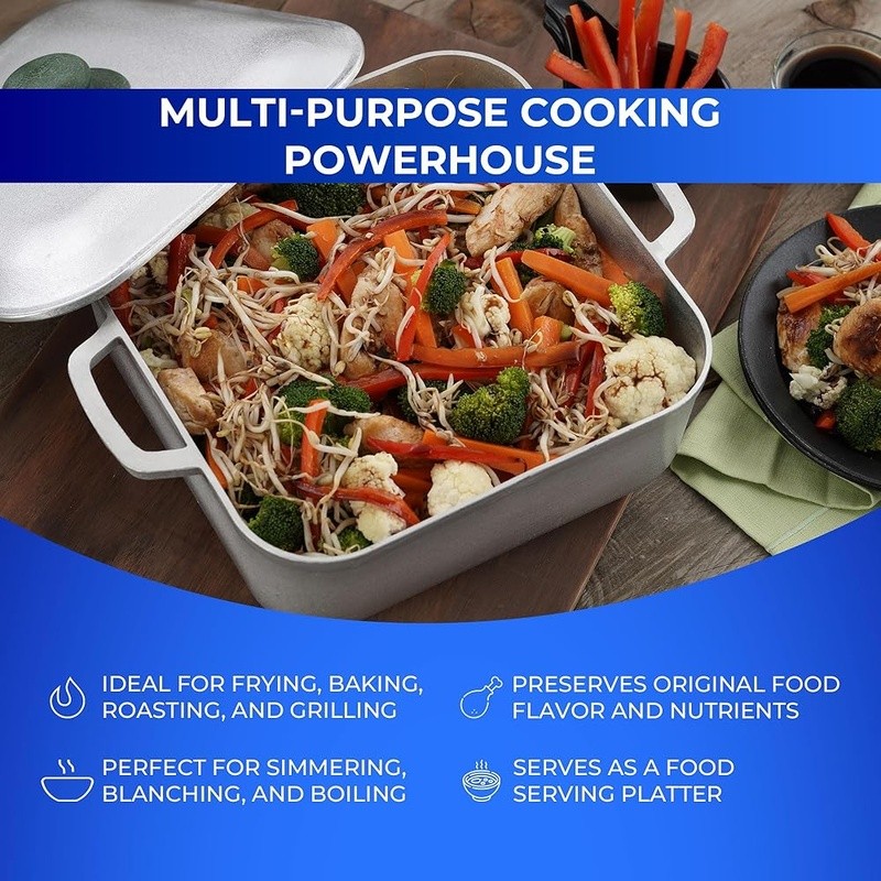 Square Cast Aluminum Caldero Multi-Function Cooking Pot Oven Safe Easy Clean New