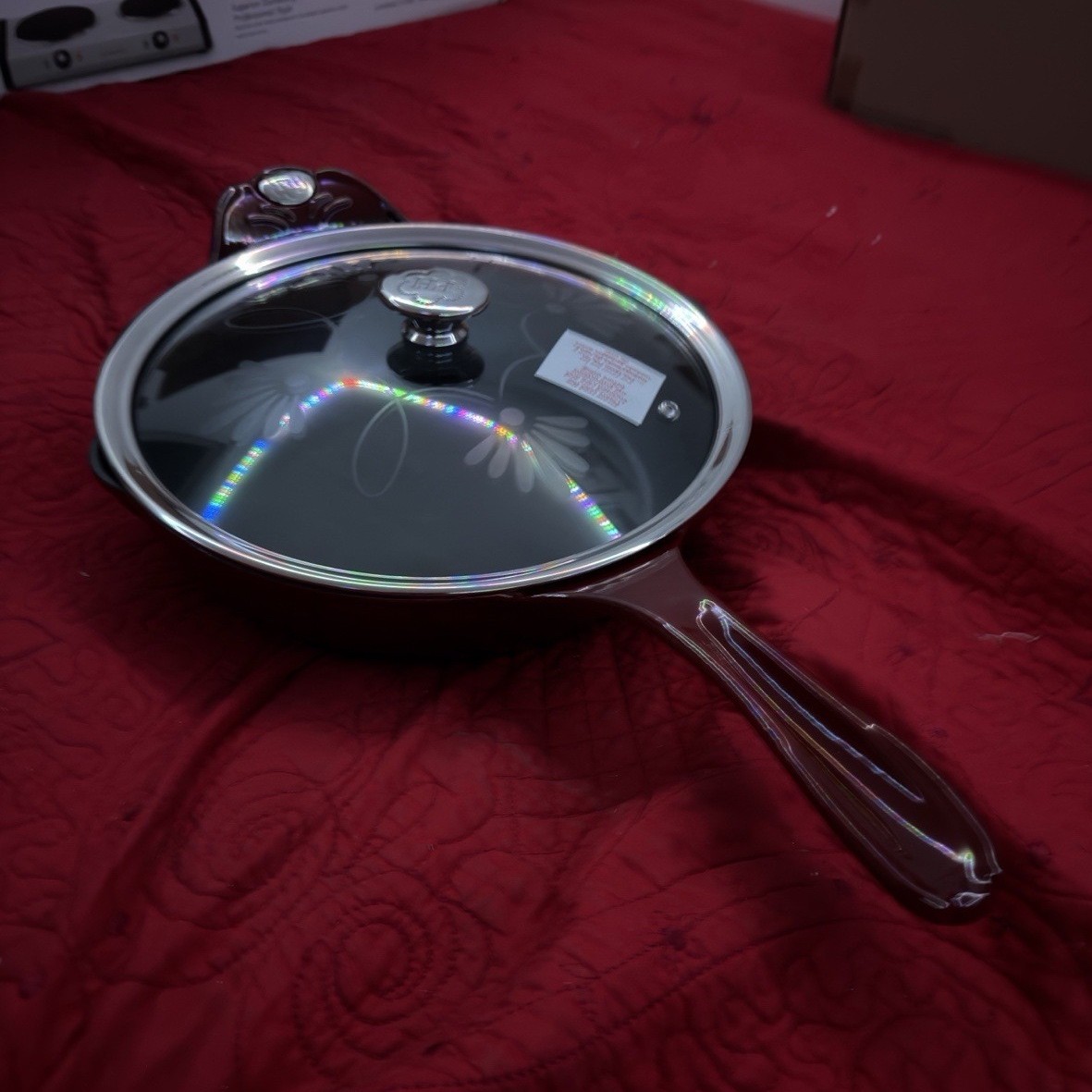 Princess House Mi Cocina 11″ Red Round Skillet with Lid Gas Electric Compatible