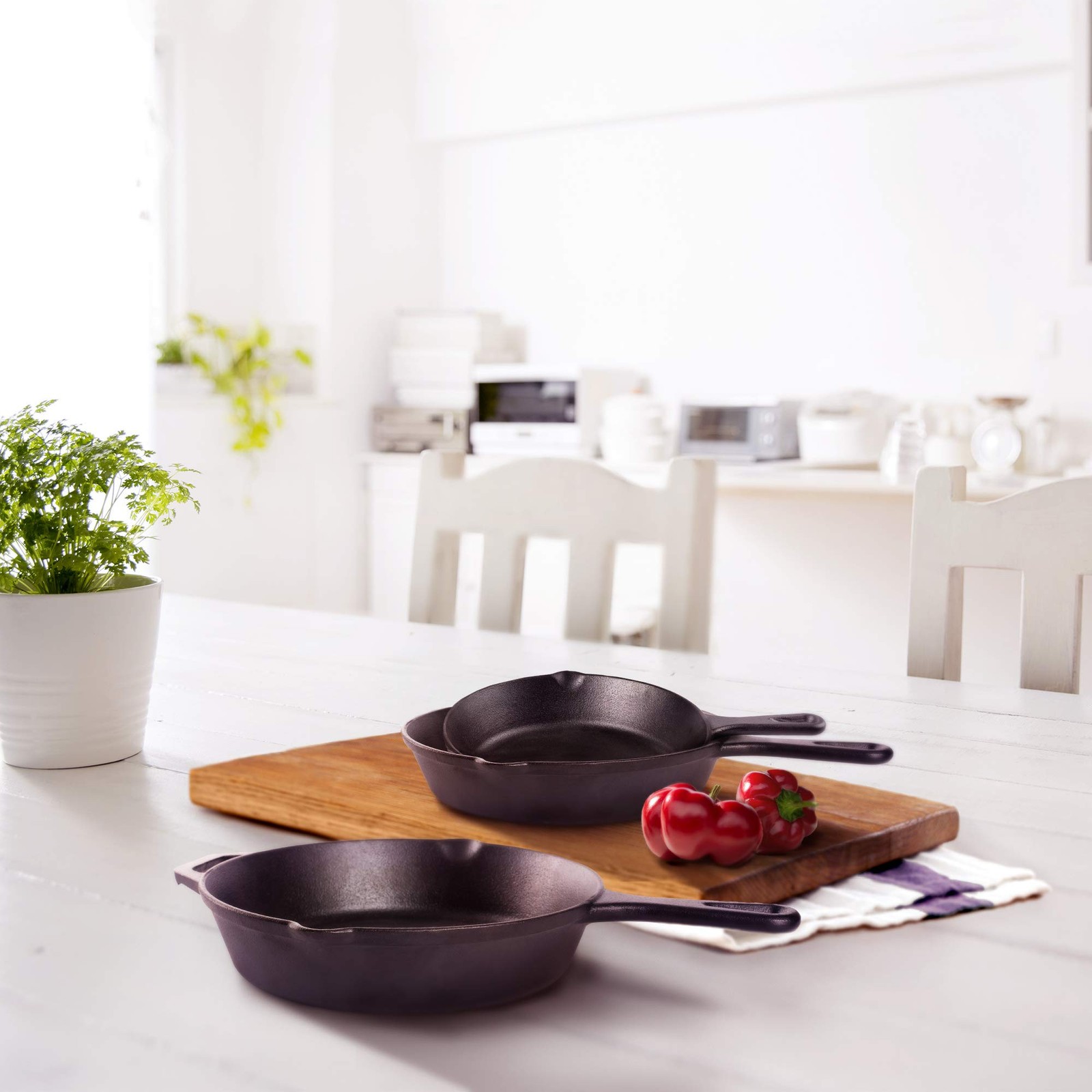 Cuisinel Cast Iron Skillets Set – 3-Piece: 6″ + 8″ + 10″-Inch Chef Frying Pan…