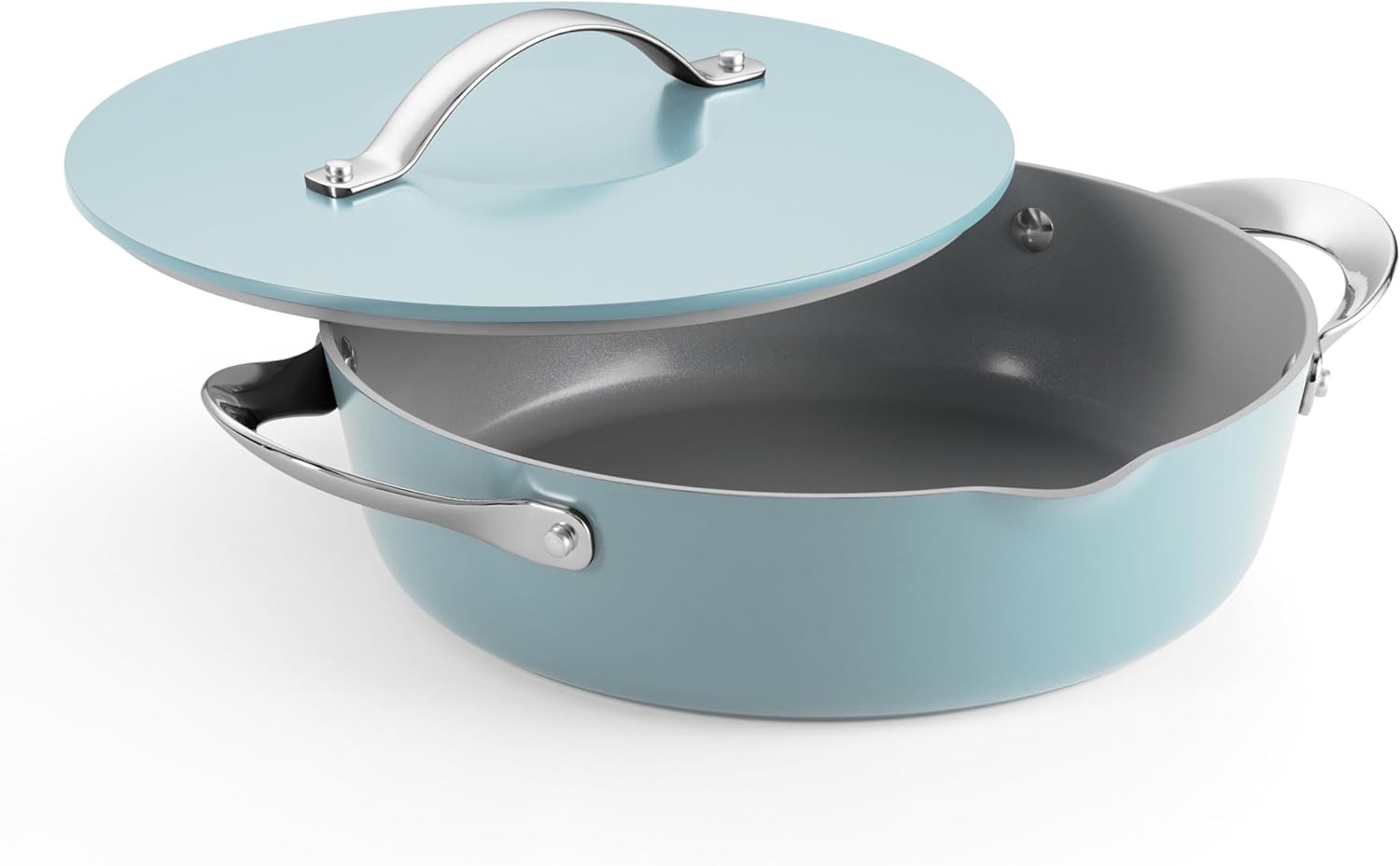 Fiora 4.25-Quart Multipurpose Ceramic Non Stick Cooking Pan with Lid, Frost Blue