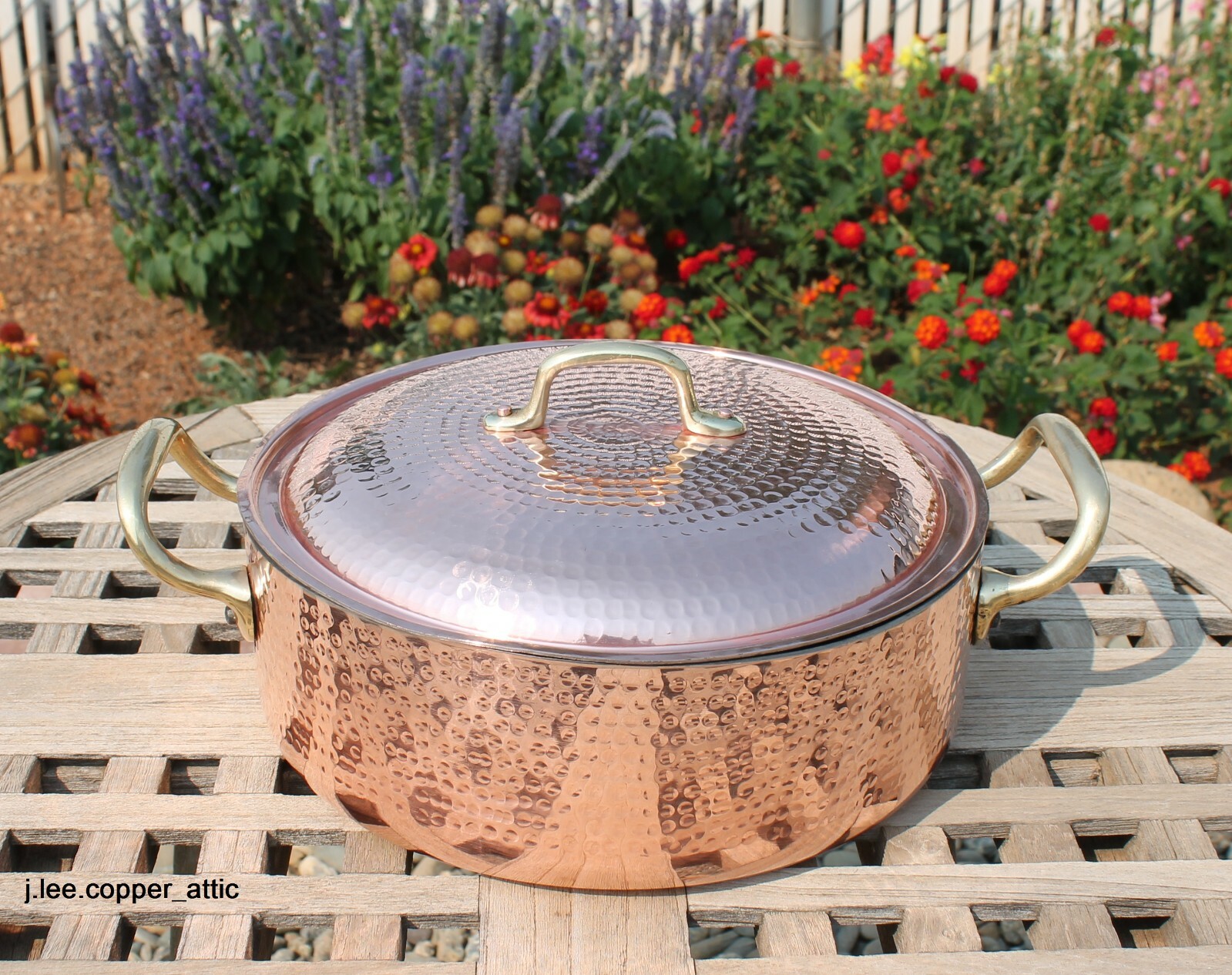 Hammered Copper 3 Qt Dutch Oven w/ tin lining & brass handles