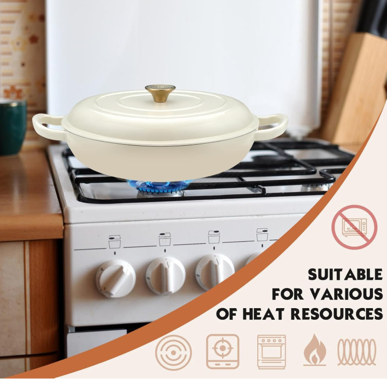 Olla hierro fundido esmaltada 3.8QT con tapa horno guisos y asados, Nuevo