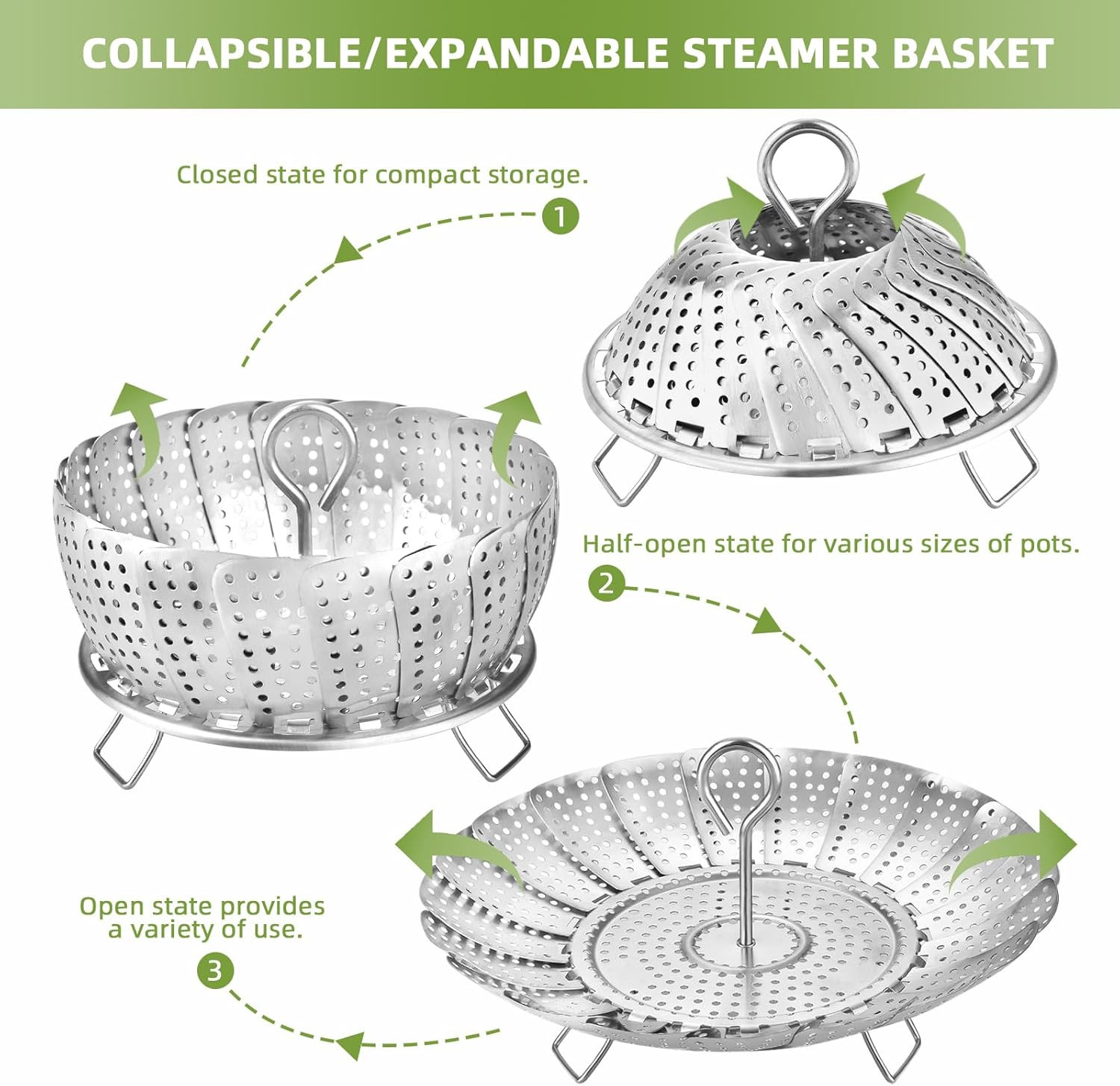 Steamer Basket Premium Stainless Steel Vegetable Steamer Basket (6.4″ to 10″)