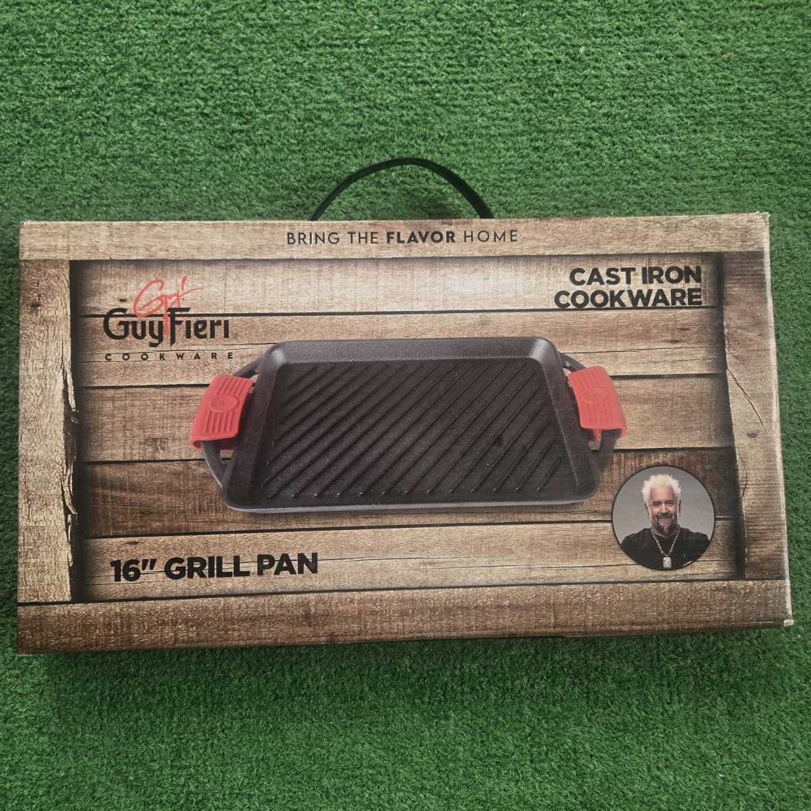 Guy Fieri 16 in Pre-Seasoned Cast Iron Grill Pan, Silicone Grip, 500°F