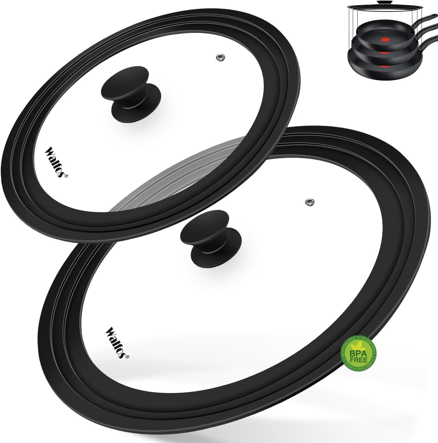 Universal 2-Pack Tempered Glass Lids with Silicone Rim for 7″ to 12″ Cookware