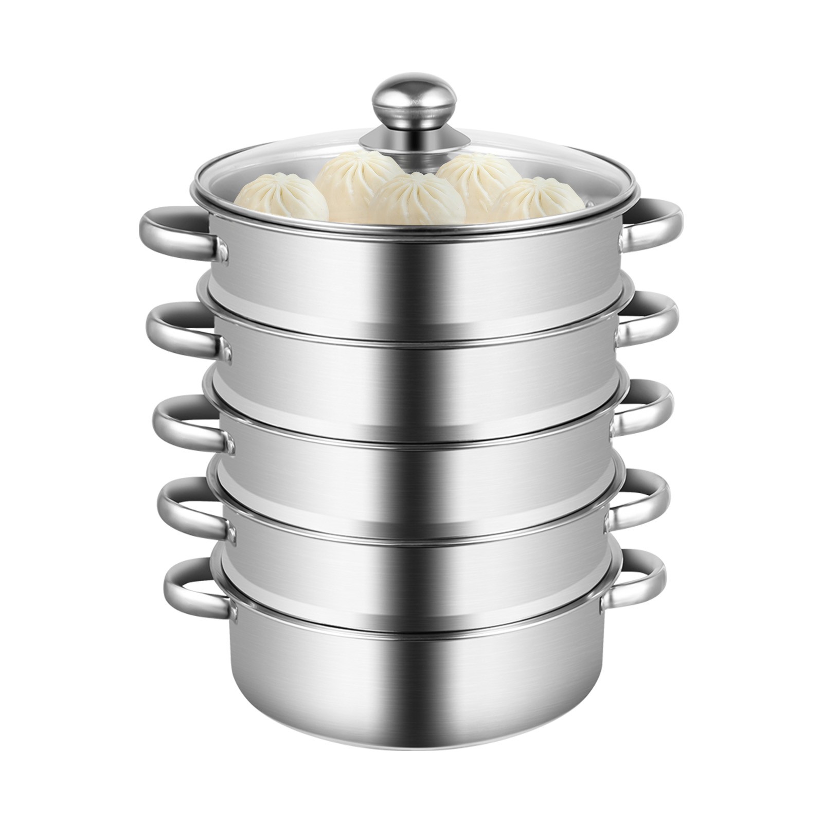 5 Tier Stainless Steel Steamer Cooker Steam Pot Kitchen Food Cooking + Glass lid