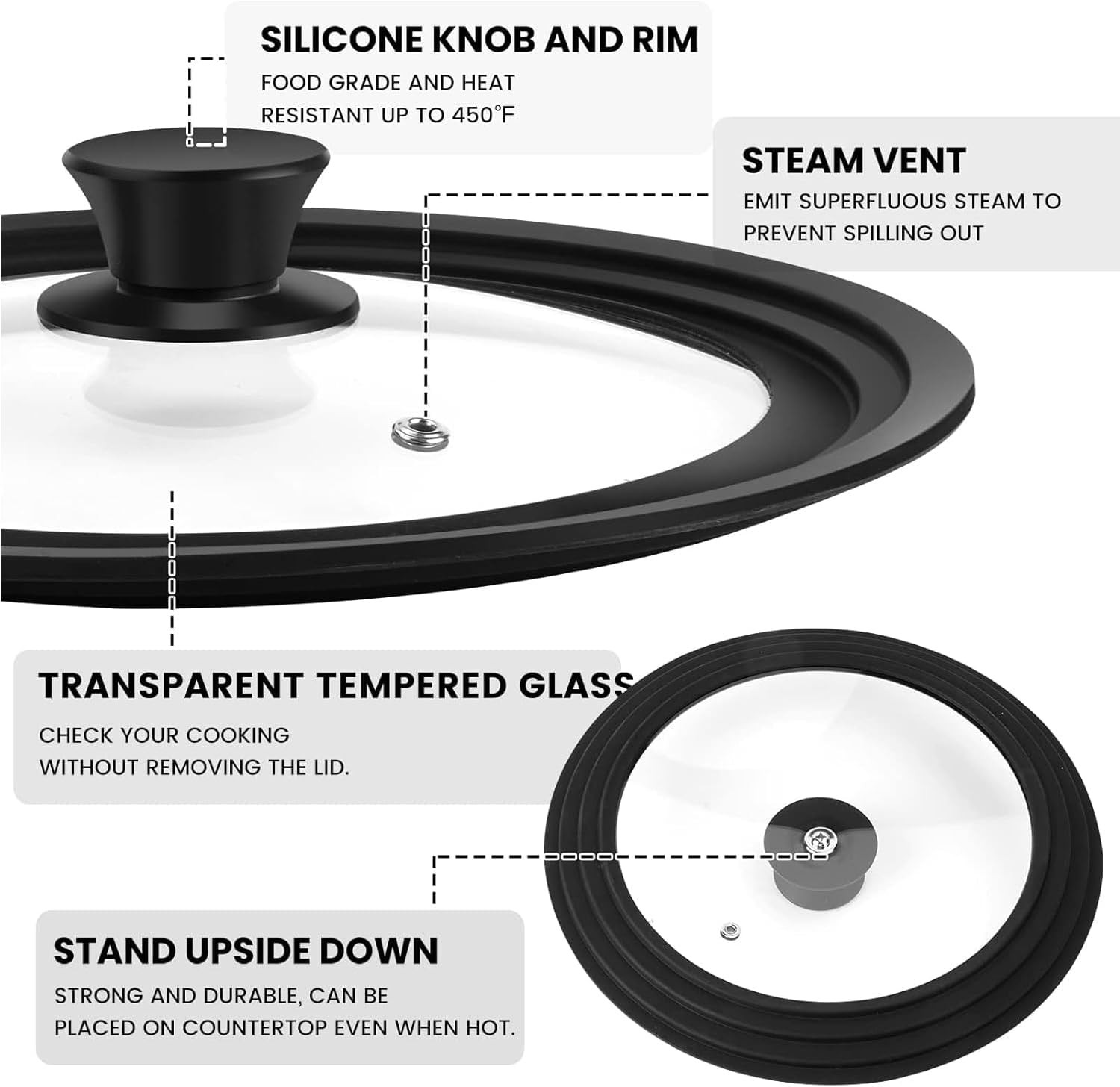 Universal Pot Lid, Silicone Glass Cover for 6.5″, 7″, 8″ pan & Skillets |