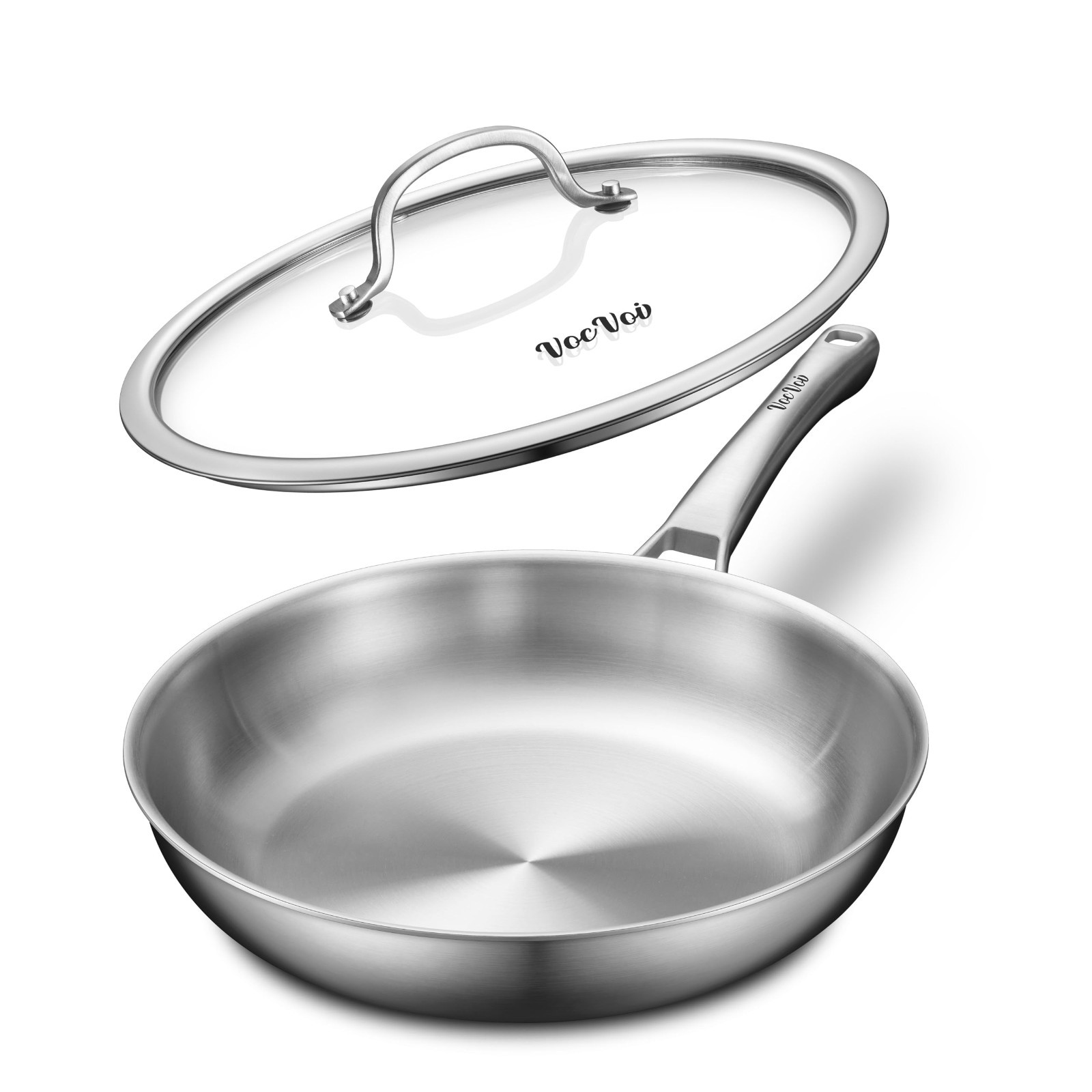 12″ Stainless Steel Frying Pan with Lid – Non-Toxic Tri-Ply Skillet, Oven Safe,