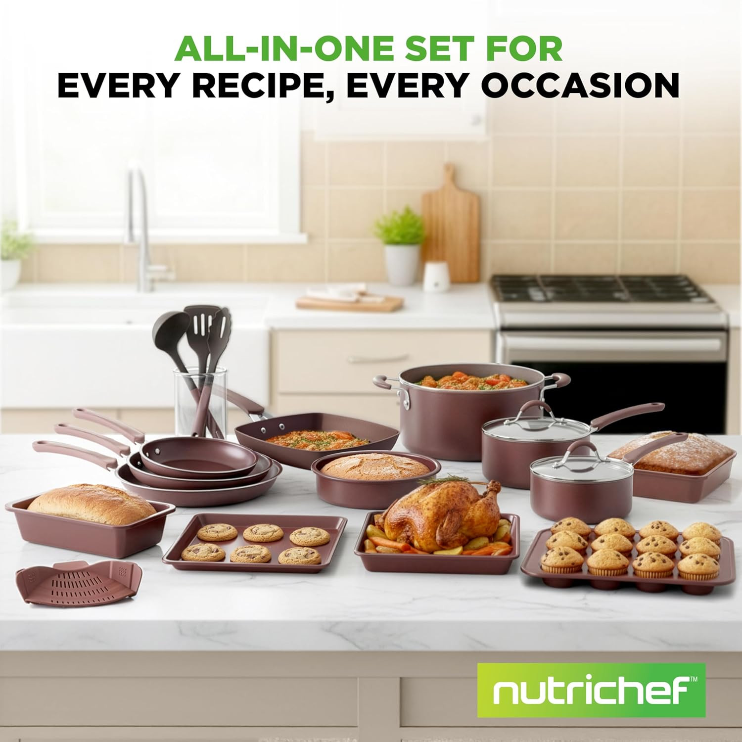 20 Piece Professional Home Kitchen Cookware and Bakeware, Pots and Pans Set Non