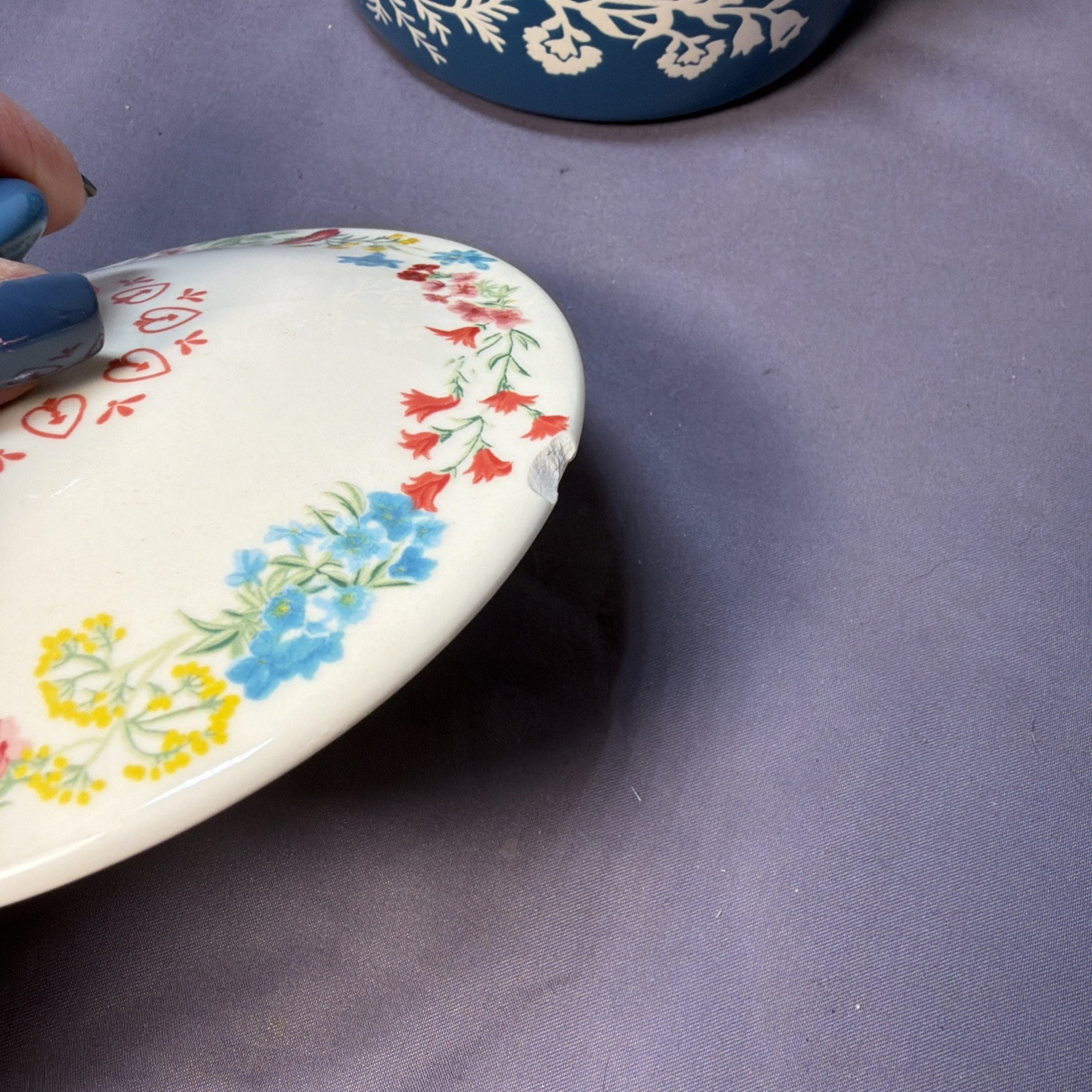 Pioneer Woman Blue & White Fancy Flourish Mini Cocotte w/Lid 16 oz 4.5” See Pics
