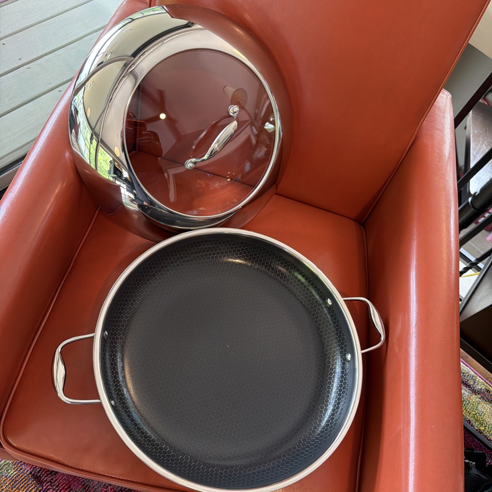 VERY NICE USED! HexClad Hybrid Nonstick 14″ Wok Stainless Steel Lid OPEN BOX