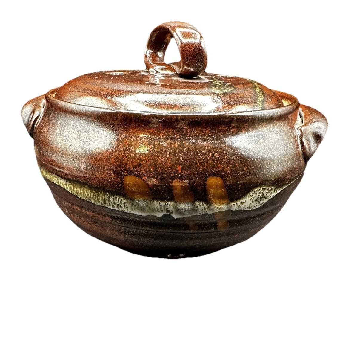 Vintage Pottery Steamer With Lid Asian Vegetables Signed