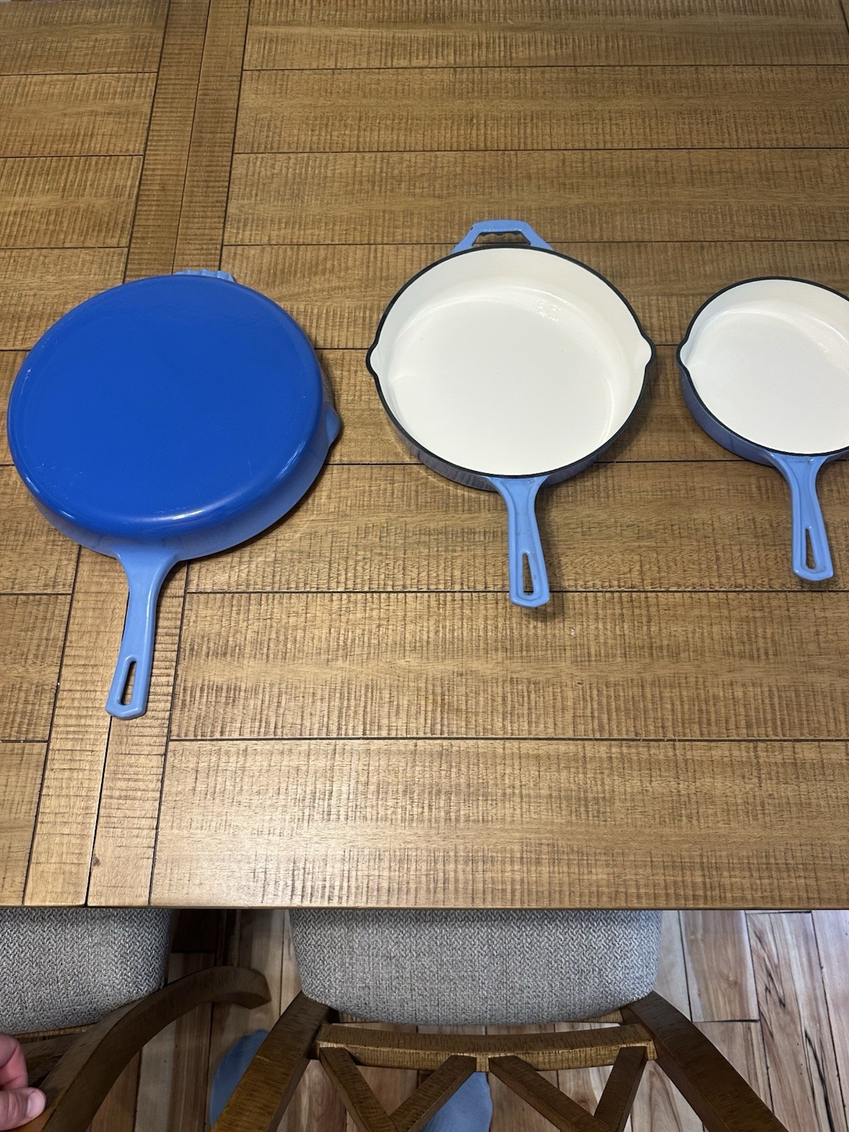 Bruntmor Enameled Cast Iron Skillet Set 3 Piece Blue Skillets Pans 8″ 10″ 12″